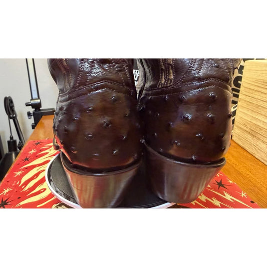 🐧LUCCHESE CLASSICS HANDMADE FULL QUILL OSTRICH BOOTS — DARK CHOCOLATE | SIZE 11 | MADE IN USA