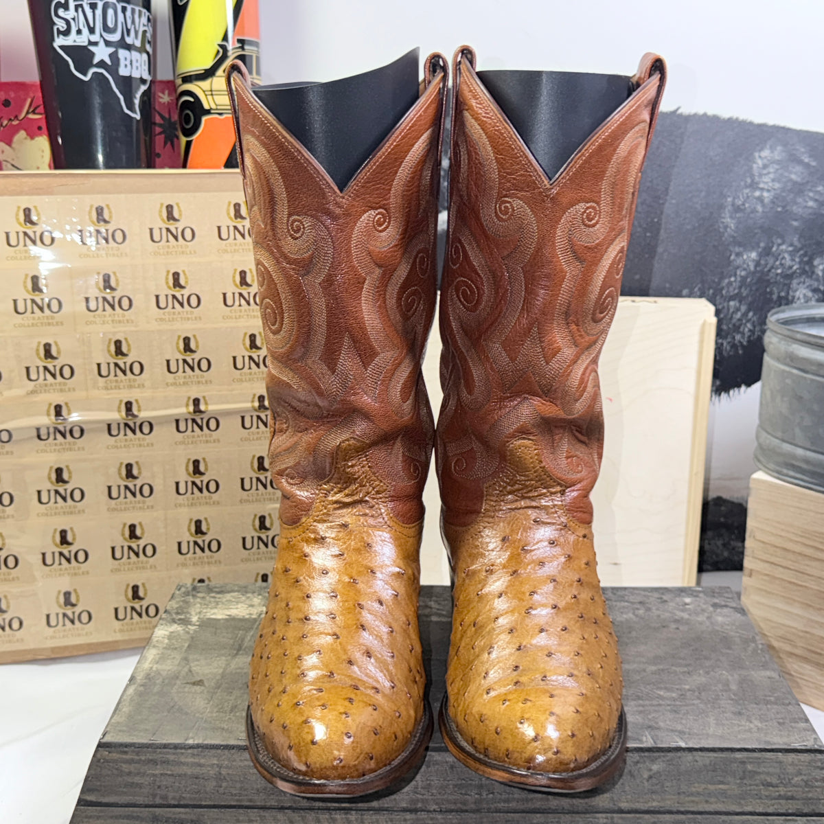 Tony Lama Full Quill Ostrich Boots Size 5 Brown Leather Cowboy - Image 10