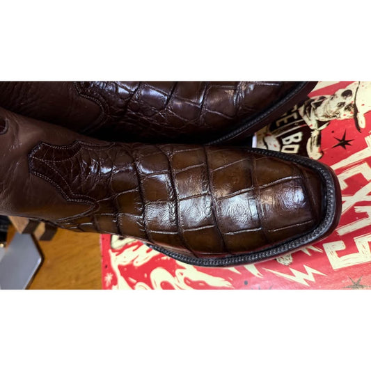 🐊CUSTOM HANDMADE AMERICAN ALLIGATOR BELLY BOOTS — CHOCOLATE BROWN | SIZE 11.5
