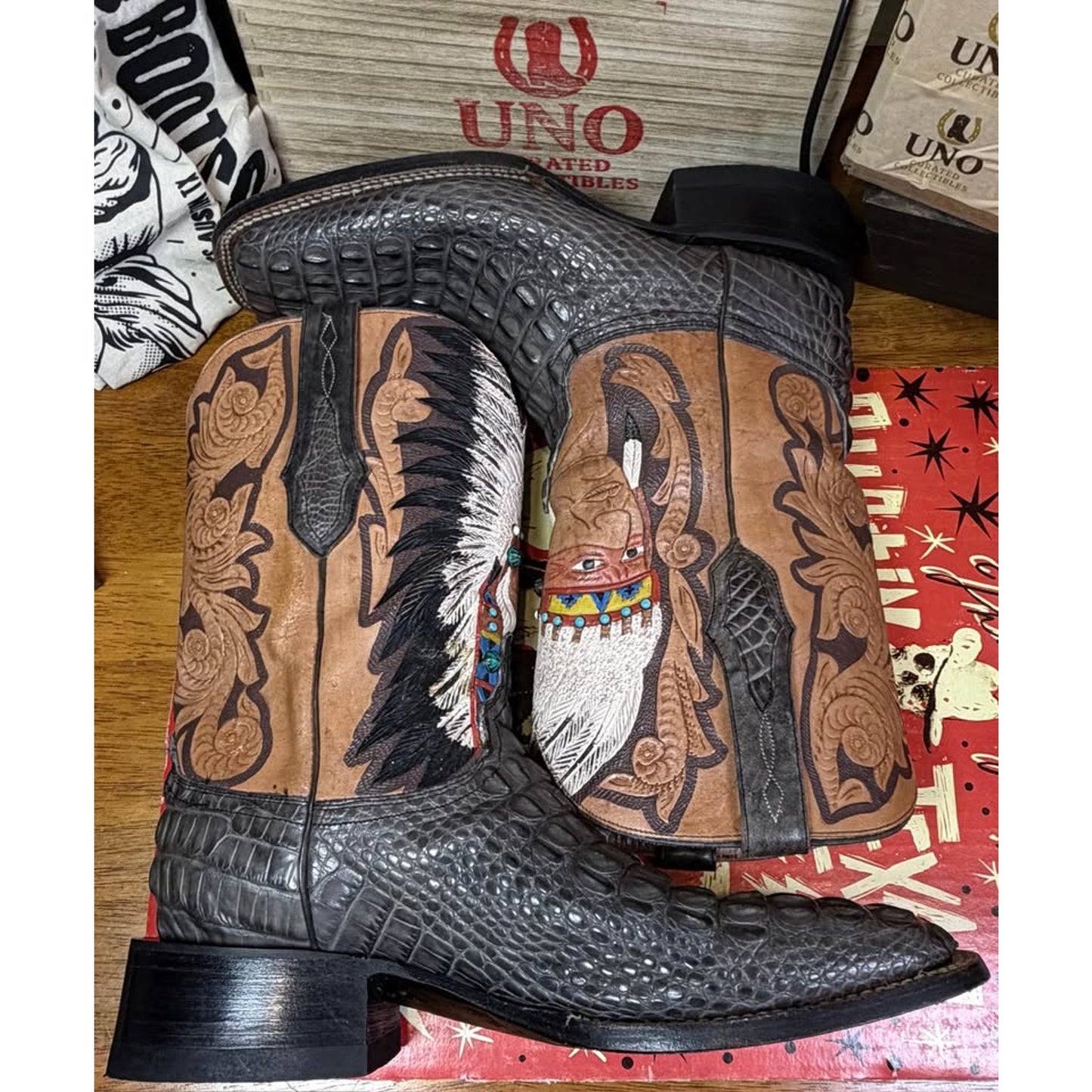 🐊VACCARI HANDMADE CAIMAN HORNBACK “BIG CHIEF” BOOTS — SIZE 11 D