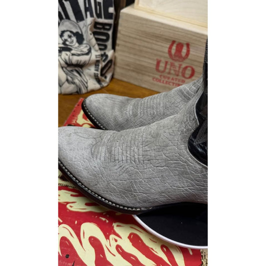 🦛EL DORADO HANDMADE HIPPOPOTAMUS BOOTS — GRAY & BLACK | SIZE 10 D