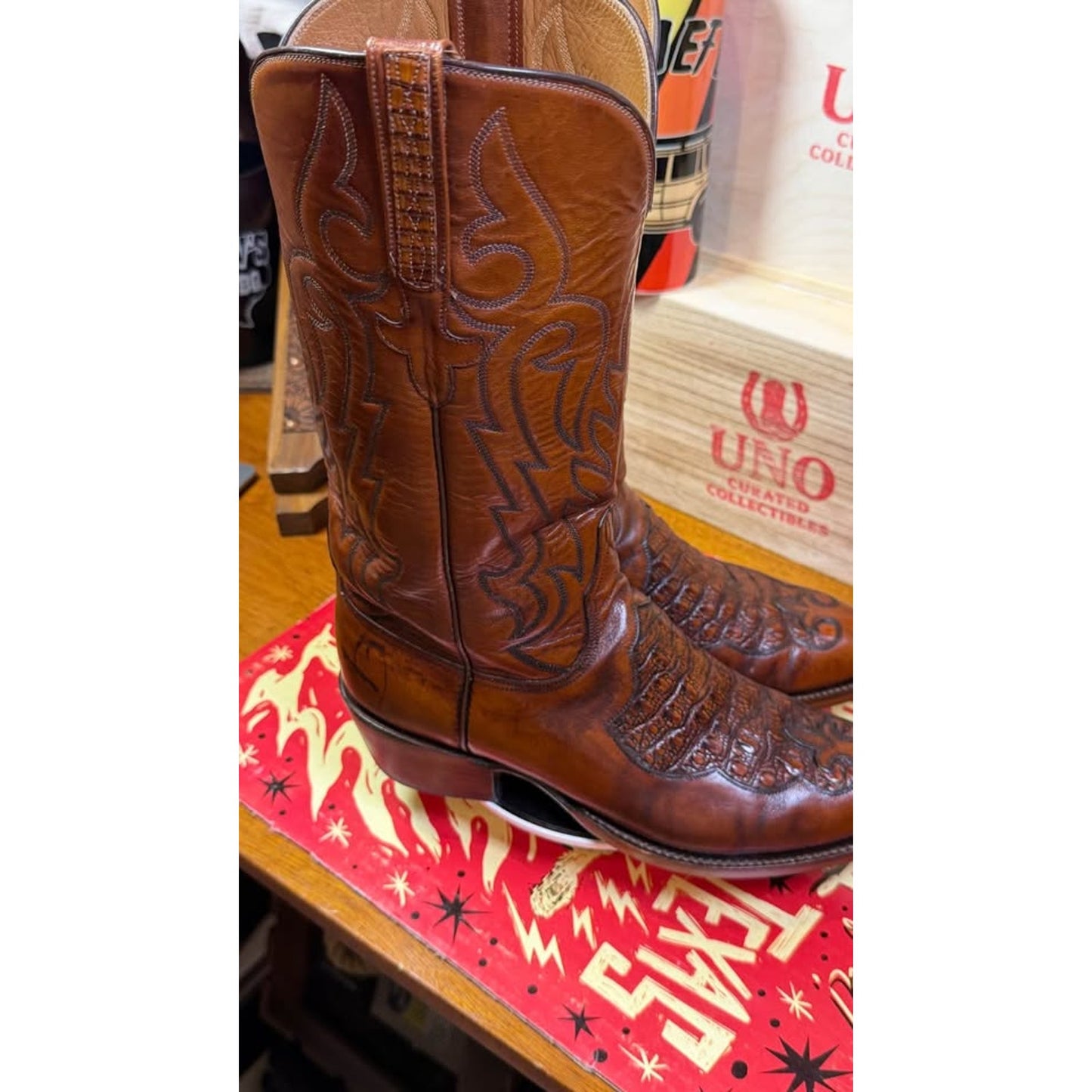🌟 LUCCHESE MADE IN SAN ANTONIO — HORNBACK LIZARD INLAY — SIZE 9.5E