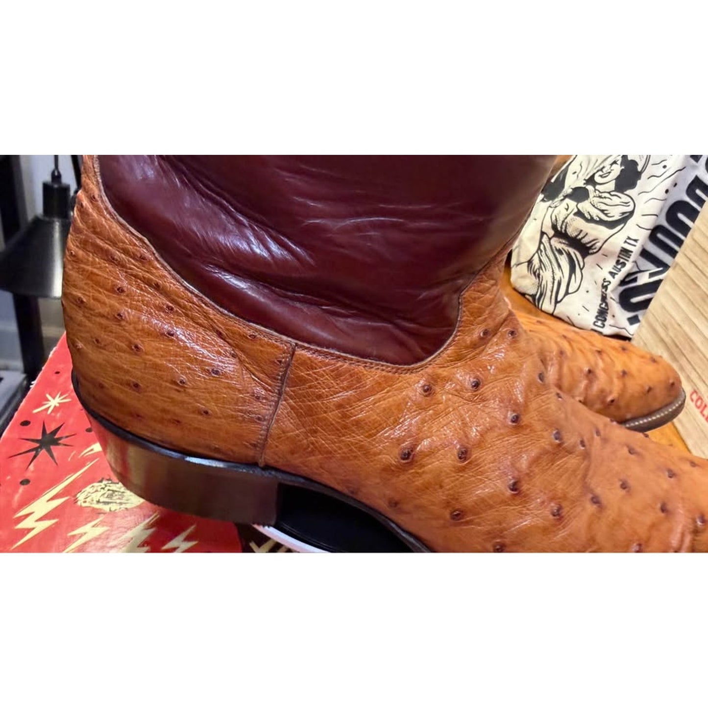 🐧VINTAGE TONY LAMA “EL REY” FULL QUILL OSTRICH BOOTS — COGNAC & OXBLOOD | SIZE 12½ B -FITS 10–10.5