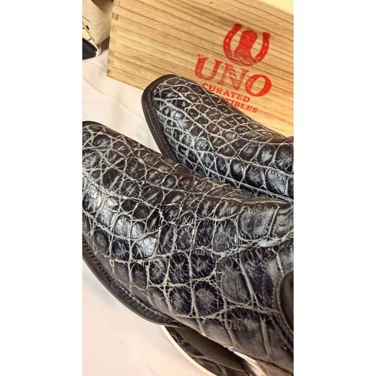 Genuine American Alligator Cowboy Boots — Black/Gray — Men’s 11.5 (fits 11E) — Handmade El Paso, TX