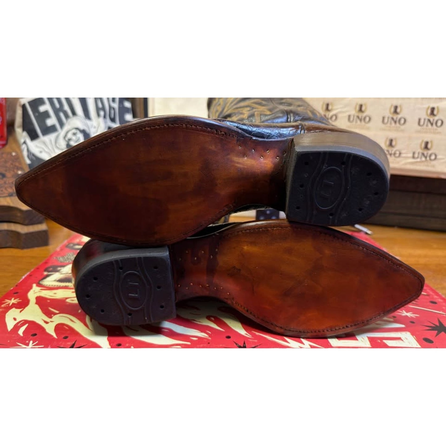 🐢VINTAGE JUSTIN EXOTIC WESTERN BOOTS — STYLE 9320 | DARK CHOCOLATE | SIZE 9 | PROFESSIONALLY RESTO