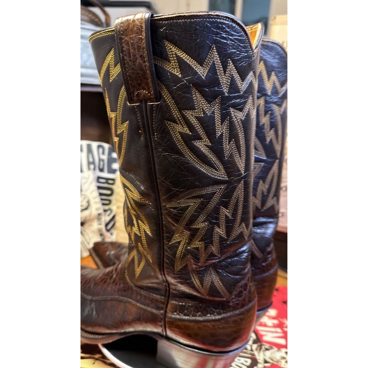 🐢VINTAGE JUSTIN EXOTIC WESTERN BOOTS — STYLE 9320 | DARK CHOCOLATE | SIZE 9 | PROFESSIONALLY RESTO