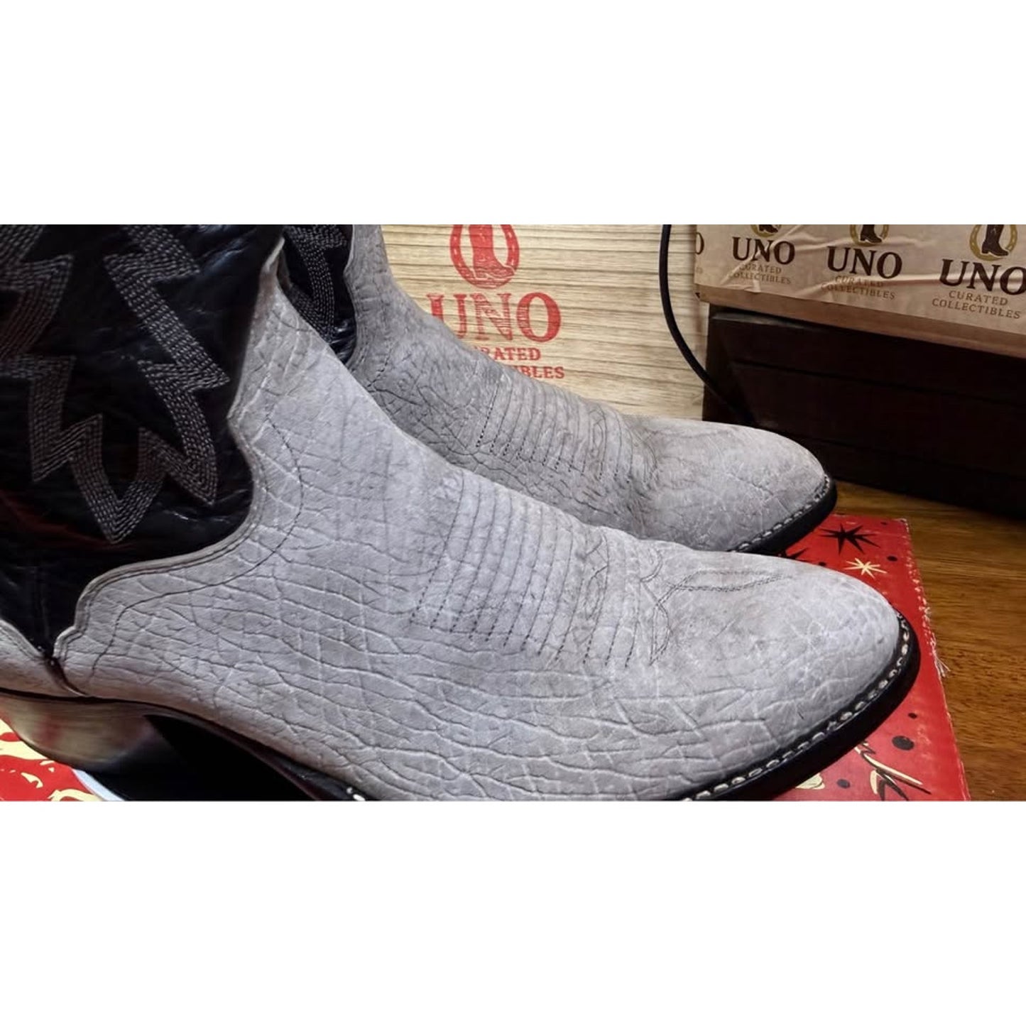 🦛EL DORADO HANDMADE HIPPOPOTAMUS BOOTS — GRAY & BLACK | SIZE 10 D