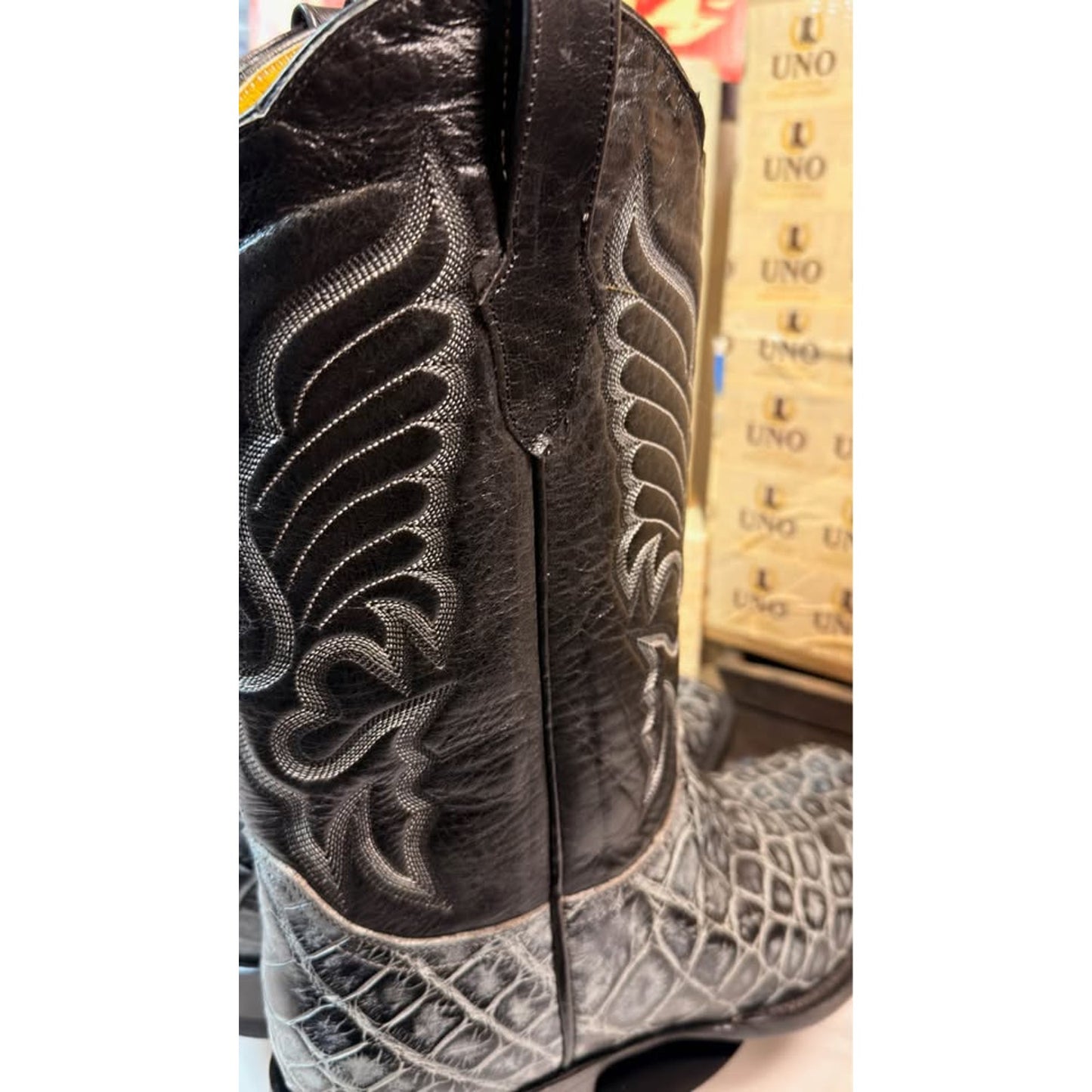 Genuine American Alligator Cowboy Boots — Black/Gray — Men’s 11.5 (fits 11E) — Handmade El Paso, TX