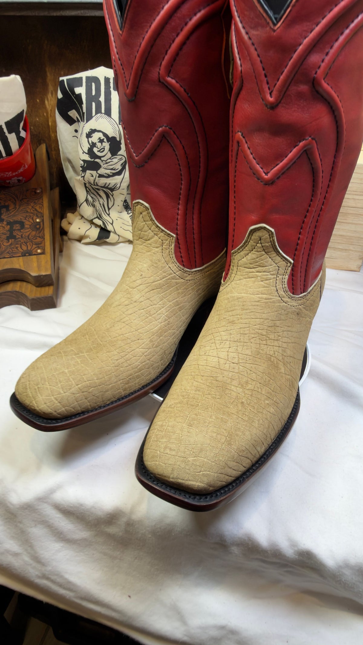Genuine Hippopotamus Leather Cowboy Boots — Red Shaft — Handmade El Paso, TX — UNO Curated — 11.5 - Image 2