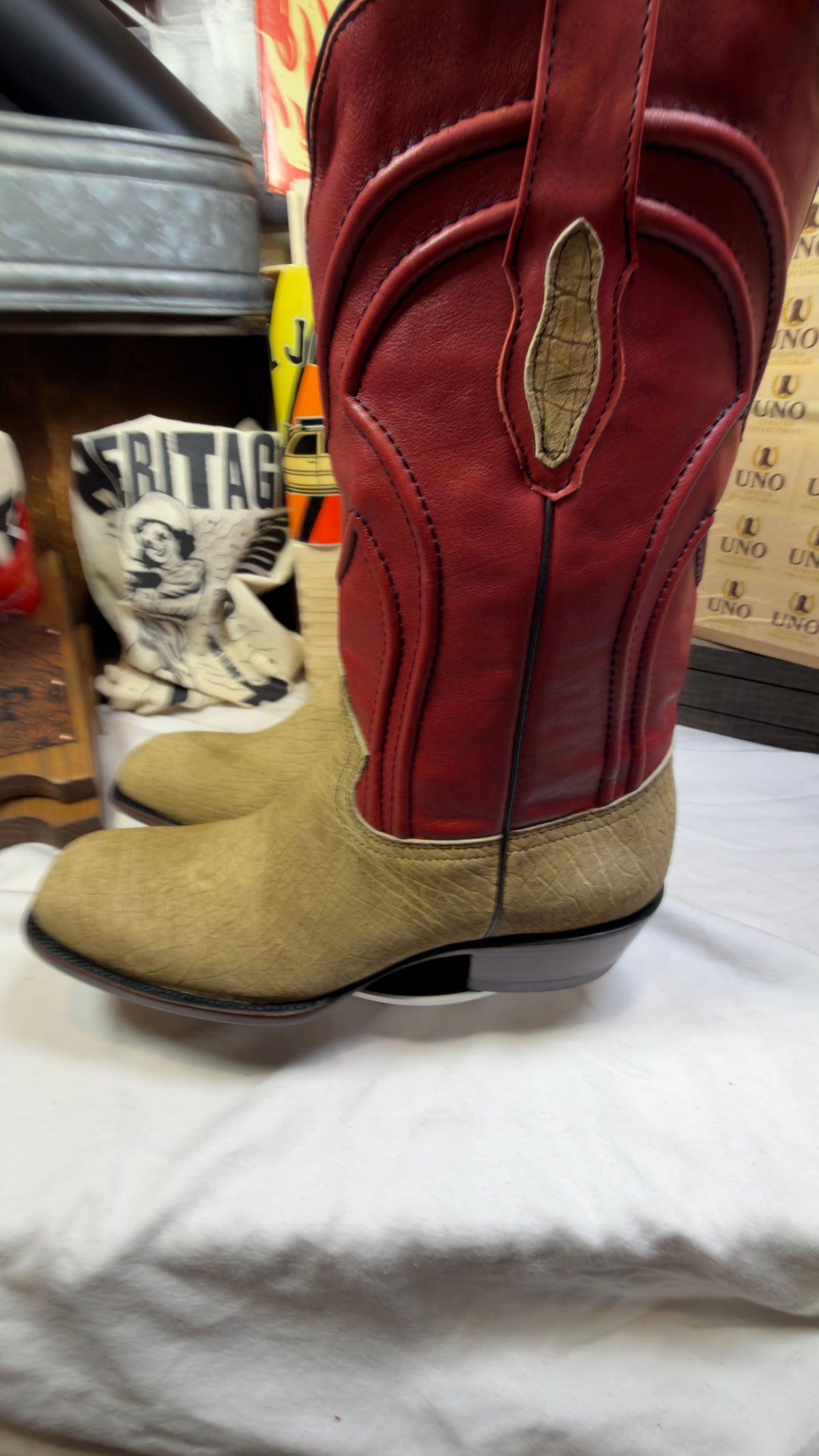 Genuine Hippopotamus Leather Cowboy Boots — Red Shaft — Handmade El Paso, TX — UNO Curated — 11.5 - Image 7