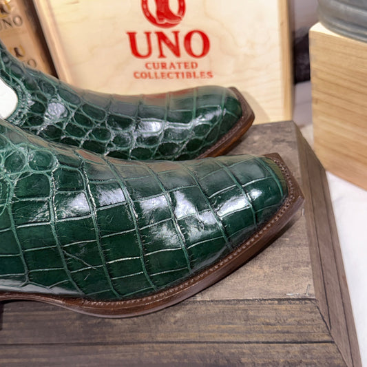 🐊 Forest Green Crocodile Belly Western Boots | Men’s 12D Tulip Inlay | Handmade in El Paso | - Image 2