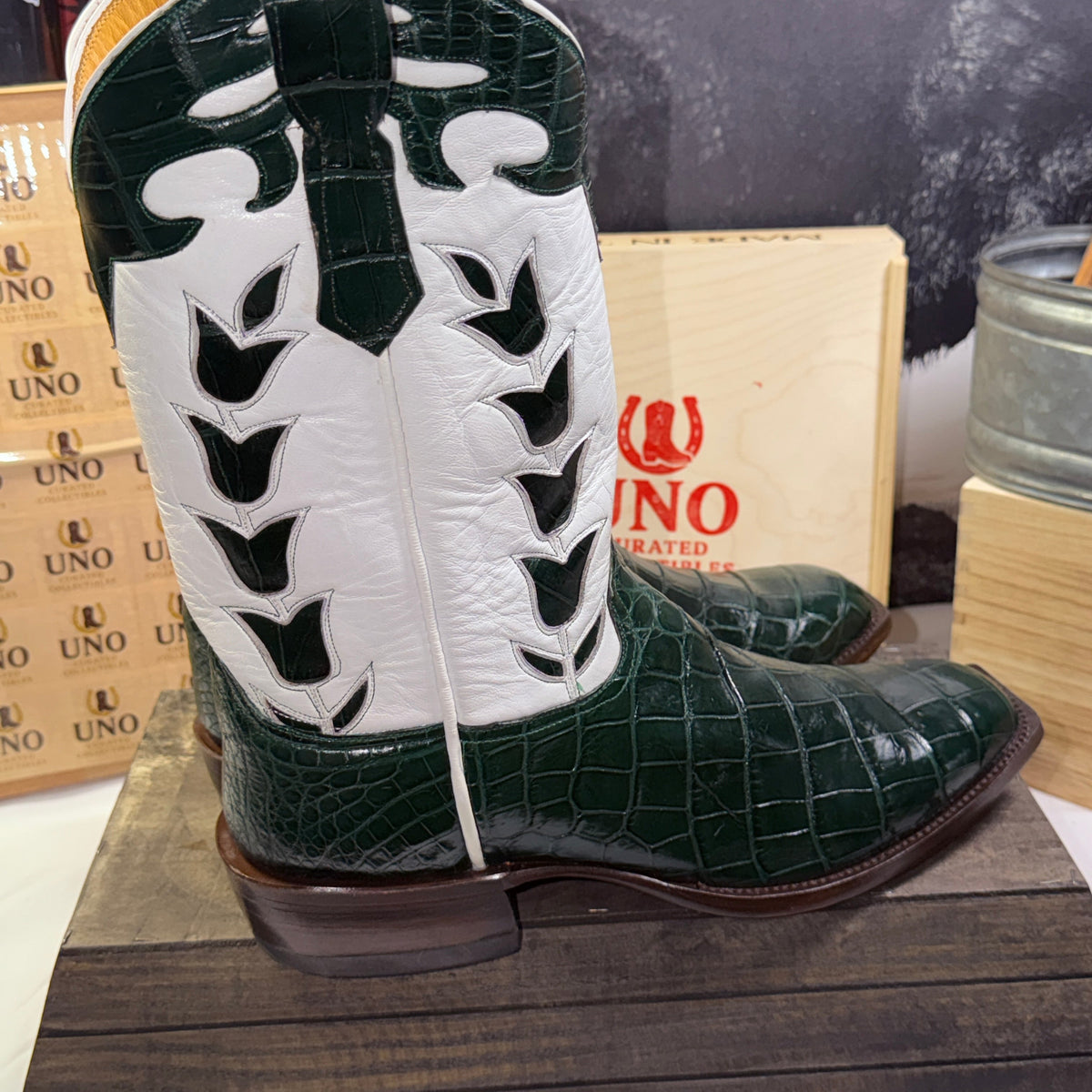 🐊 Forest Green Crocodile Belly Western Boots | Men’s 12D Tulip Inlay | Handmade in El Paso | - Image 7