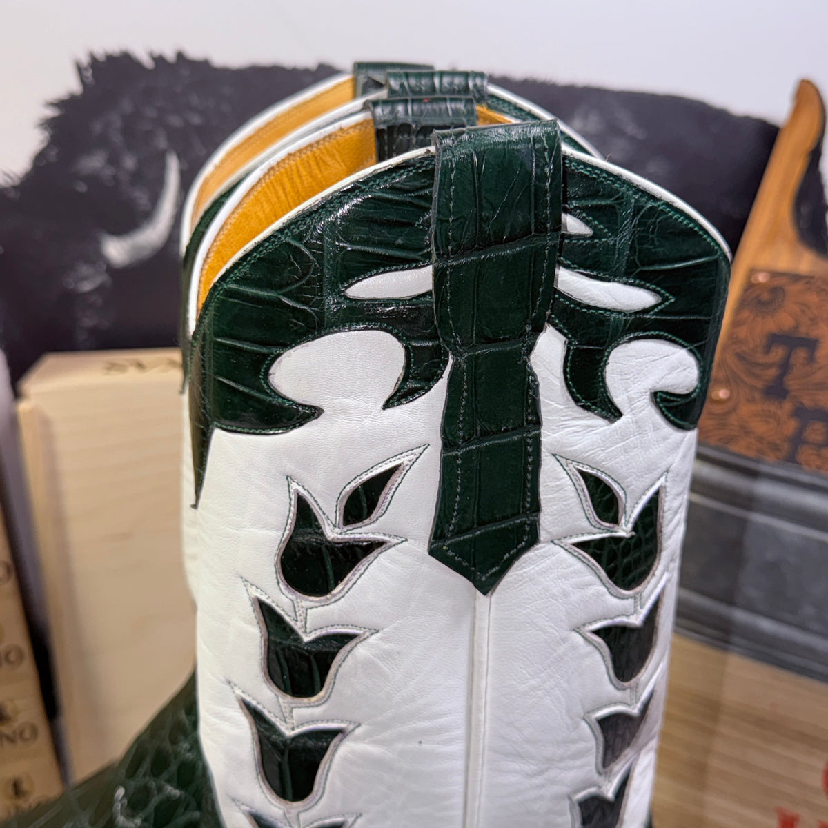 🐊 Forest Green Crocodile Belly Western Boots | Men’s 12D Tulip Inlay | Handmade in El Paso | - Image 8