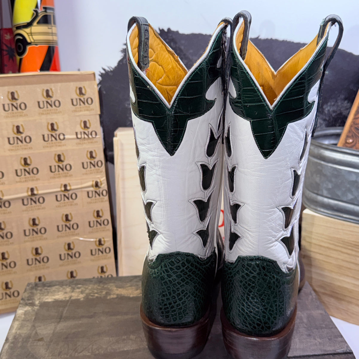 🐊 Forest Green Crocodile Belly Western Boots | Men’s 12D Tulip Inlay | Handmade in El Paso | - Image 9