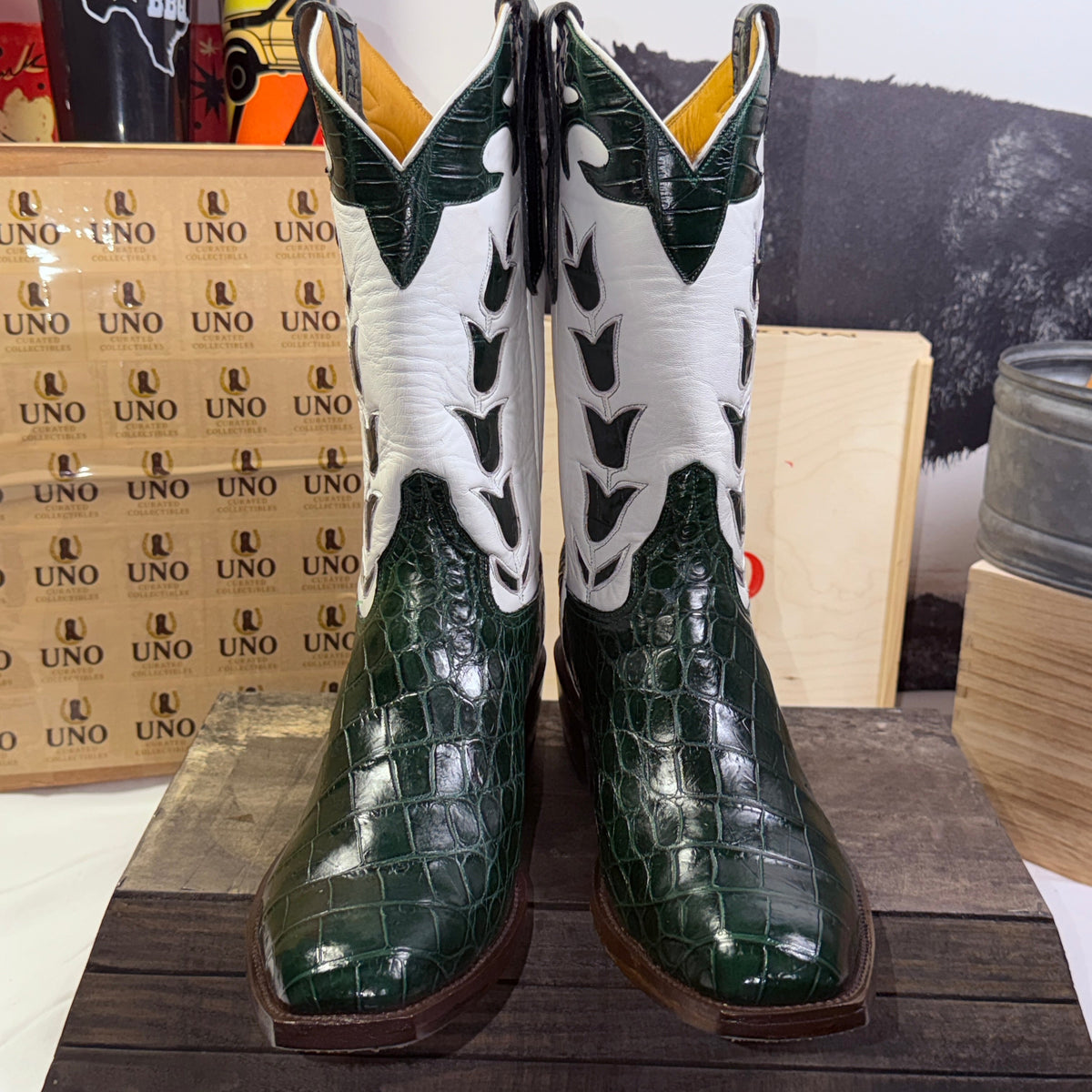 🐊 Forest Green Crocodile Belly Western Boots | Men’s 12D Tulip Inlay | Handmade in El Paso | - Image 10