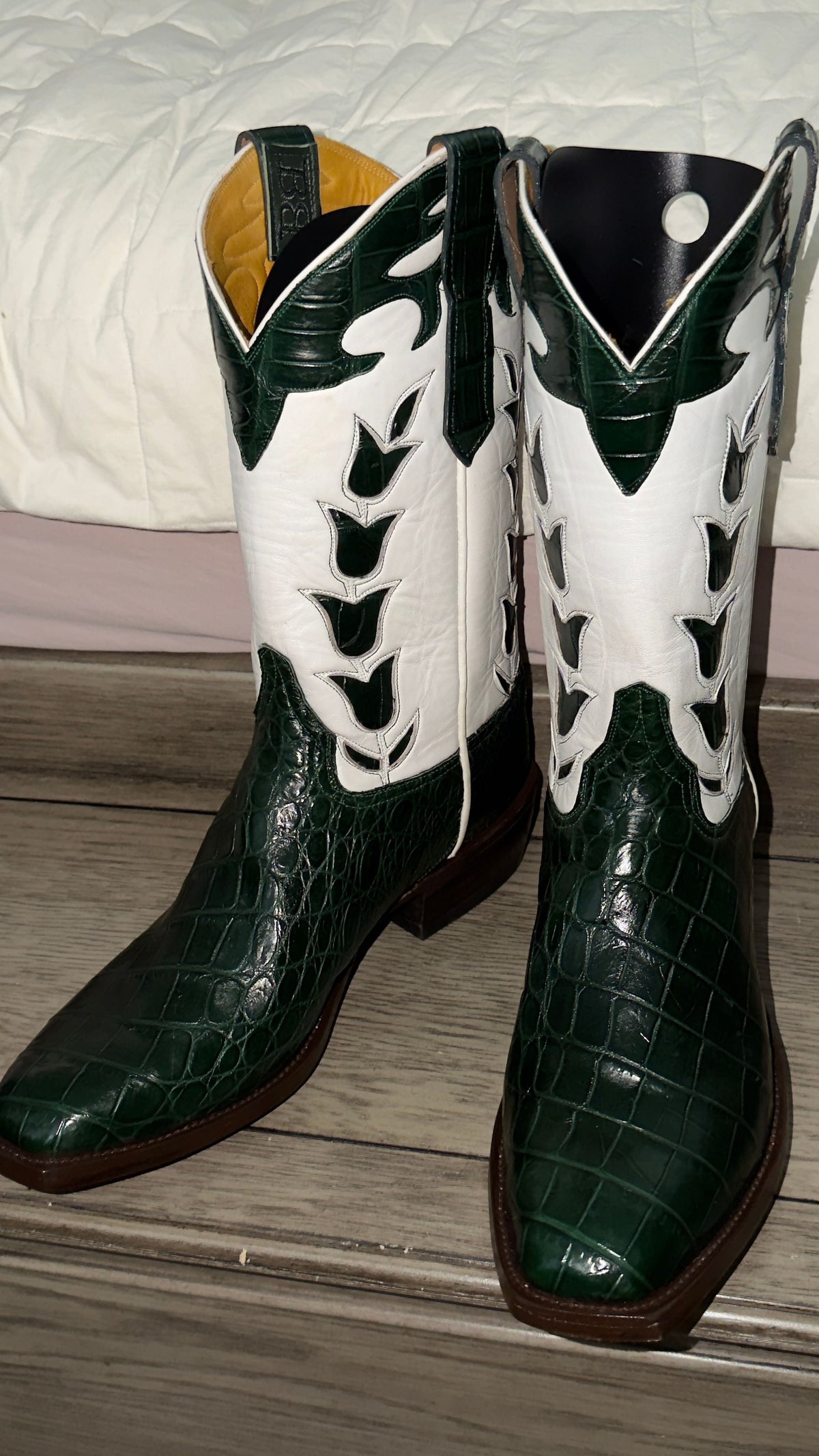 🐊 Forest Green Crocodile Belly Western Boots | Men’s 12D Tulip Inlay | Handmade in El Paso | - Image 11