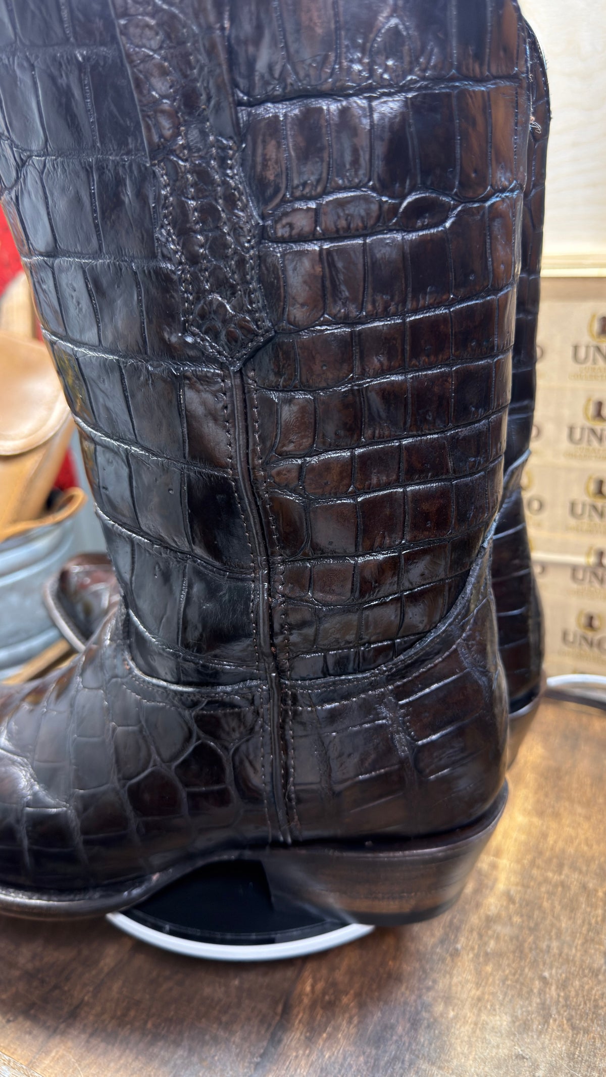 Exotic Full Crocodile Boots - Size 11.5D - Dark Chocolate - Image 3