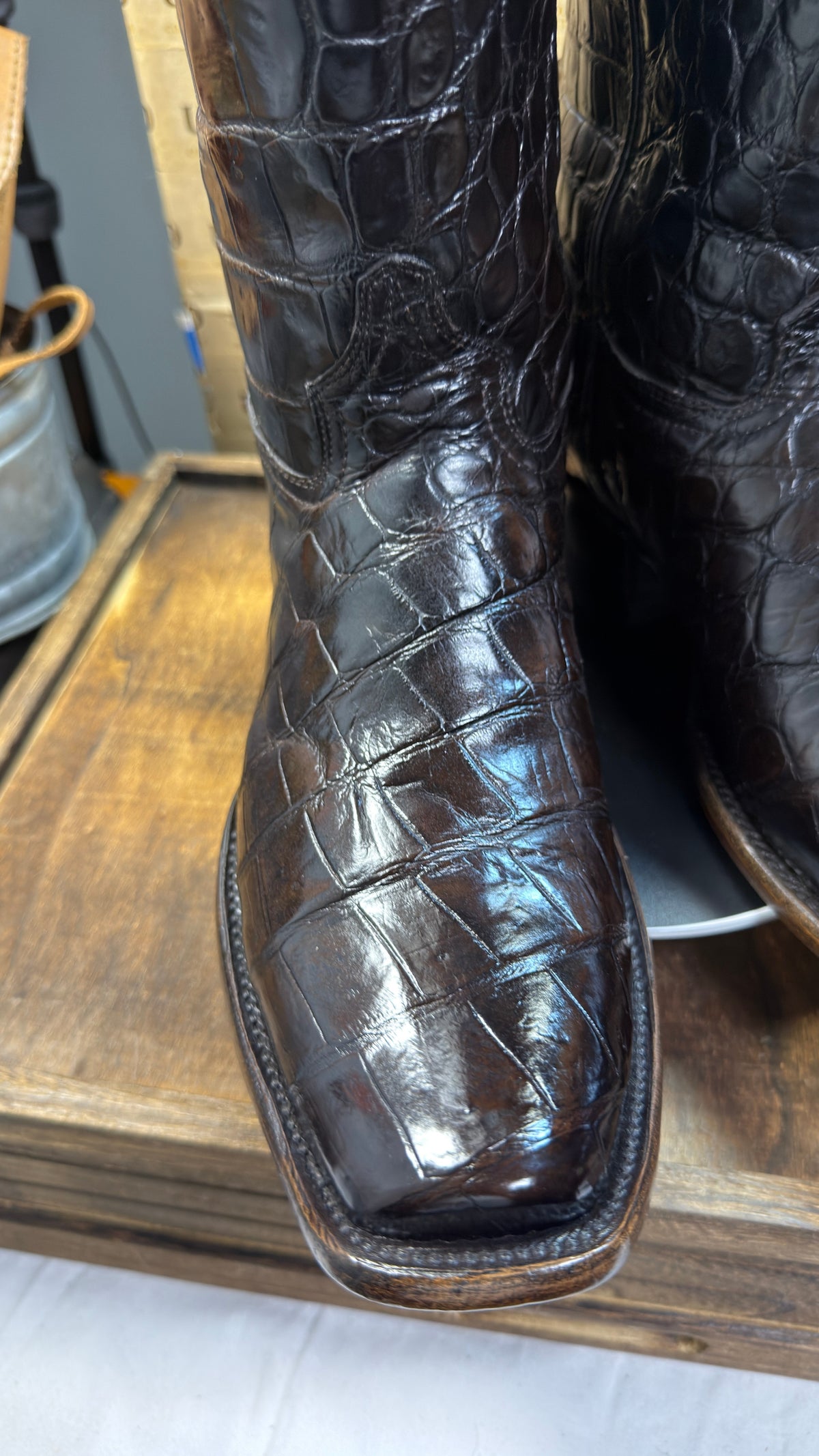 Exotic Full Crocodile Boots - Size 11.5D - Dark Chocolate - Image 4