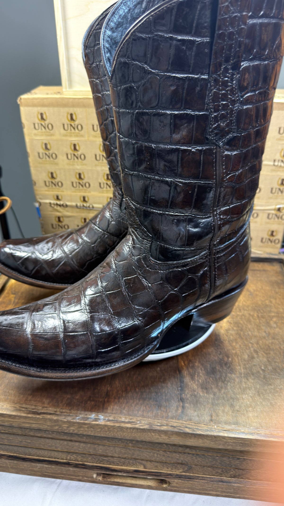 Exotic Full Crocodile Boots - Size 11.5D - Dark Chocolate - Image 8