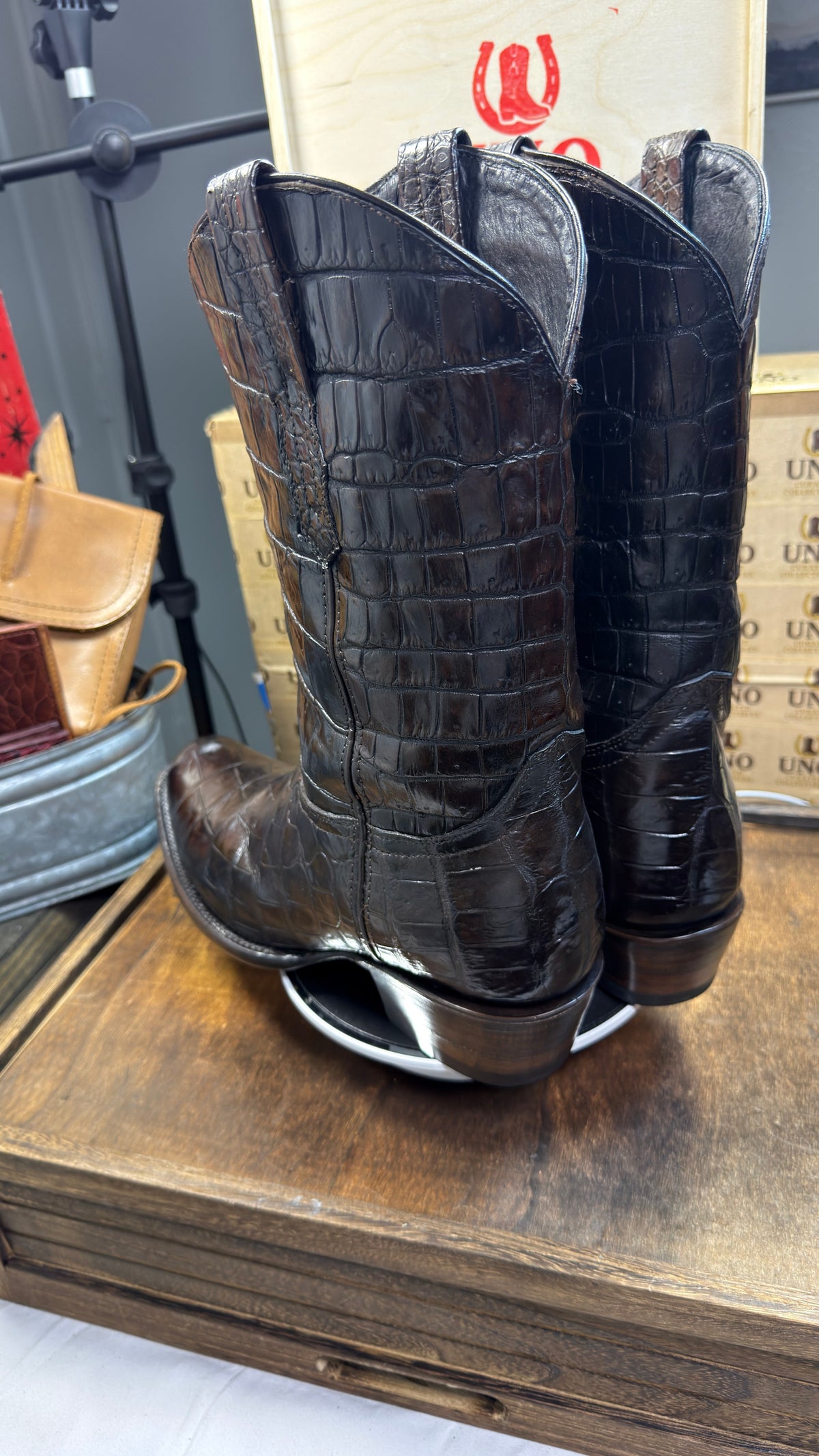 Exotic Full Crocodile Boots - Size 11.5D - Dark Chocolate - Image 9