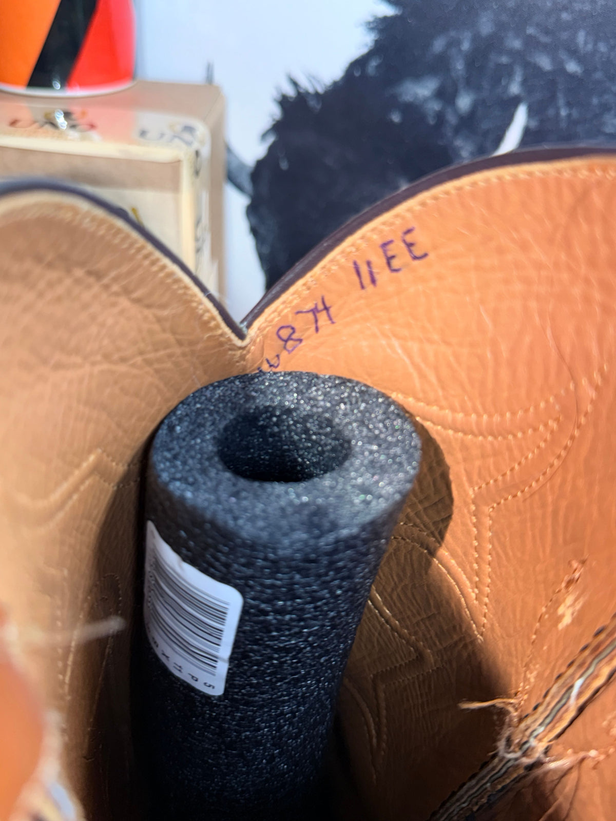 Handmade Cognac Caiman Hornback Tail Cowboy Boots – Men's 11EE – Exotic Western Boots - Image 9