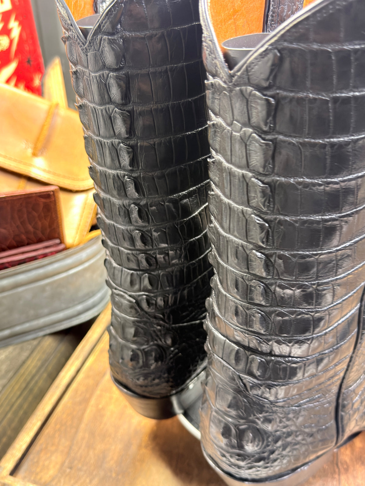 Meyer Custom Boots Houston – Full Black Crocodile Cowboy Boots – Men's 11 – Handmade USA, Rebuilt Soles - Image 4