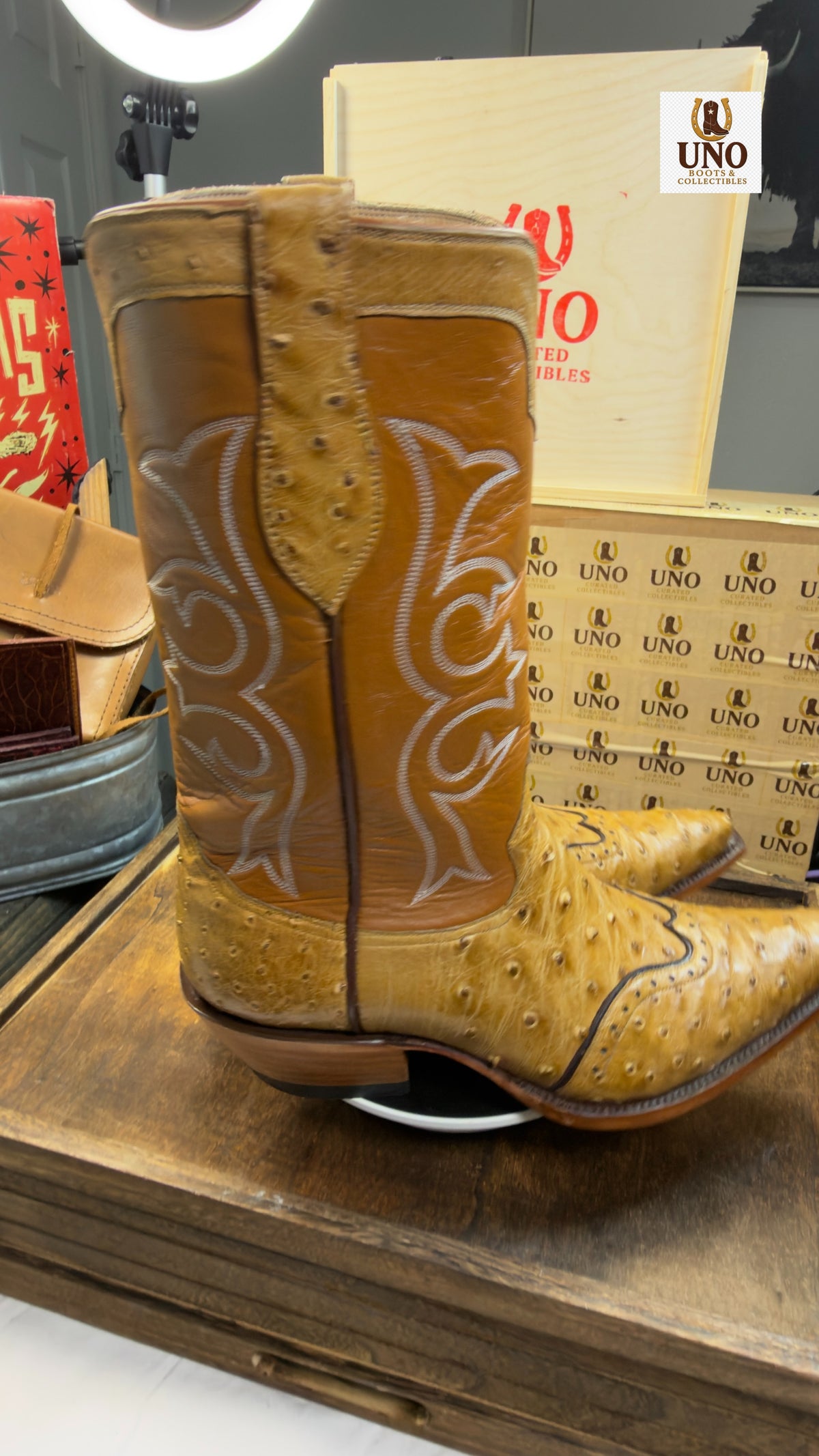 Full Quill Ostrich Wingtip Boots + Matching Belt Buttercup Snip Toe Men's 11.5E