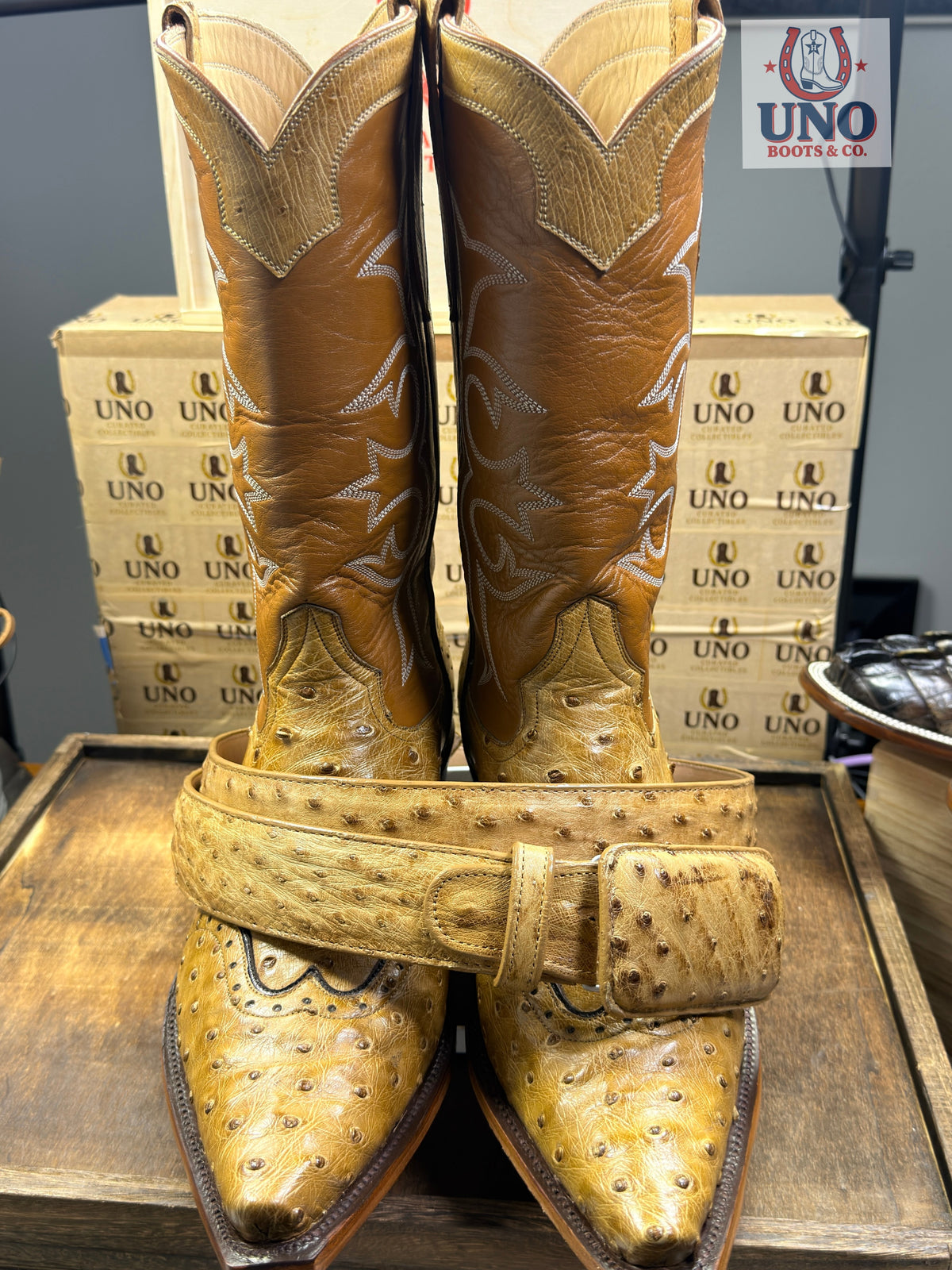 Full Quill Ostrich Wingtip Boots + Matching Belt Buttercup Snip Toe Men's 11.5E