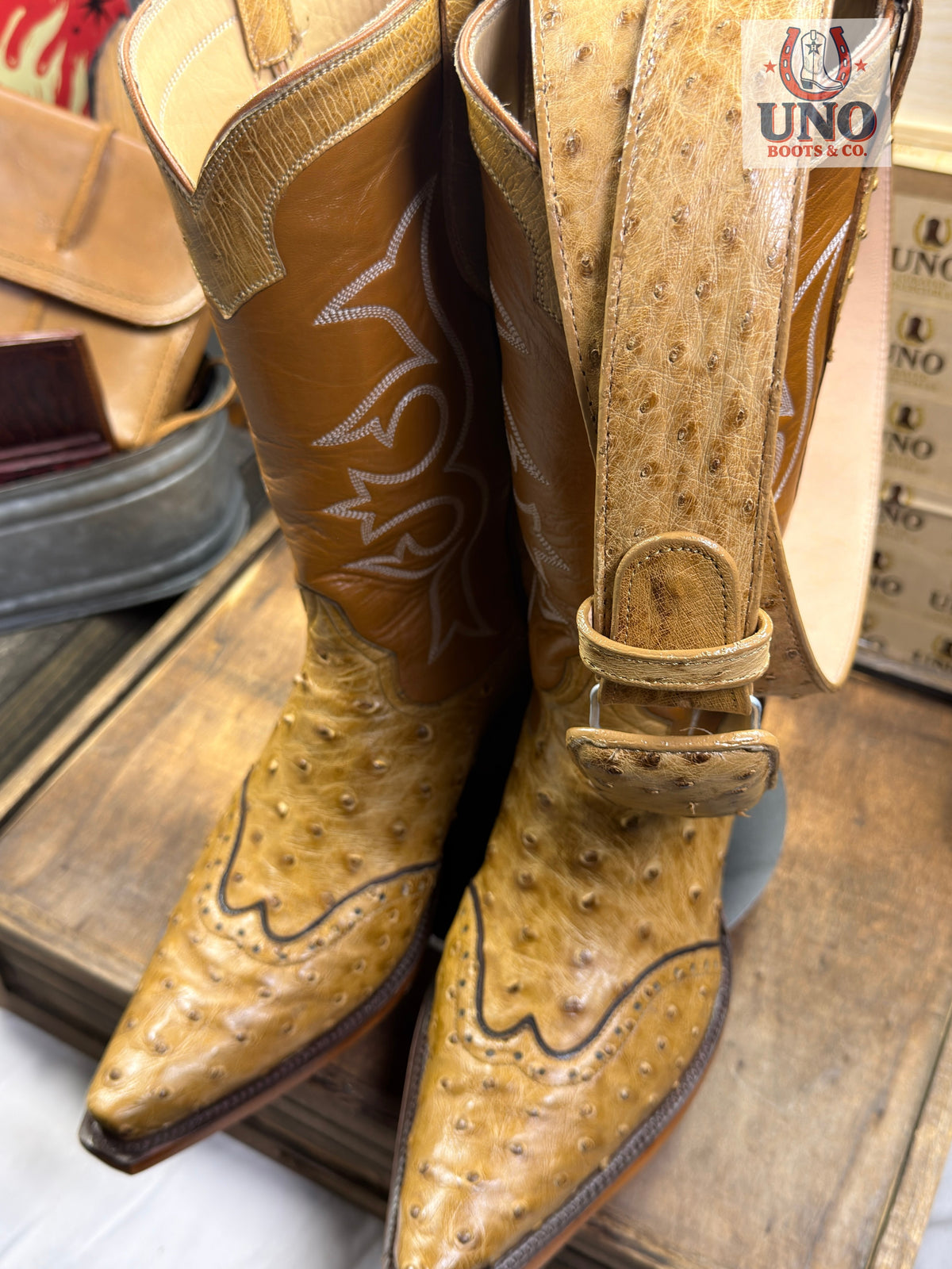 Full Quill Ostrich Wingtip Boots + Matching Belt Buttercup Snip Toe Men's 11.5E