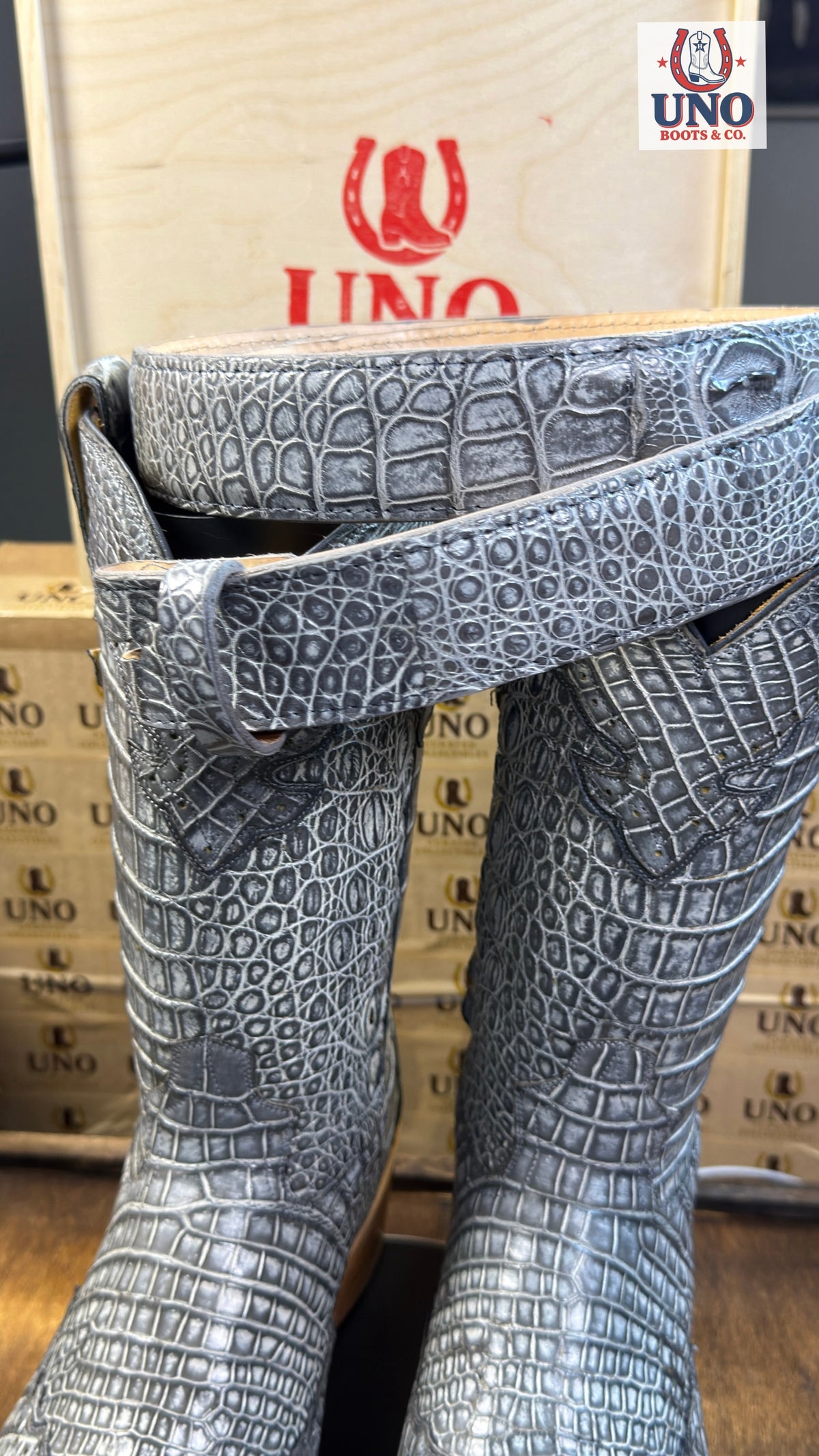 Crocodile Boots – Majestic Style, Scalloped Wingtip & Collar – Antique Gray – Men's 11.5D – Brand New - Image 18
