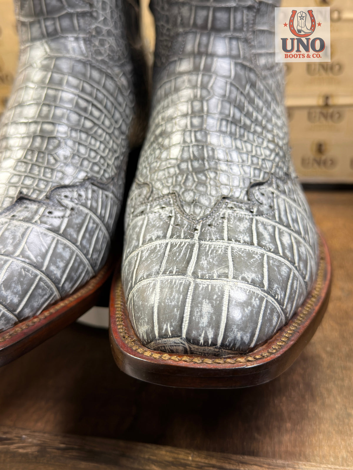 Crocodile Boots – Majestic Style, Scalloped Wingtip & Collar – Antique Gray – Men's 11.5D – Brand New - Image 3