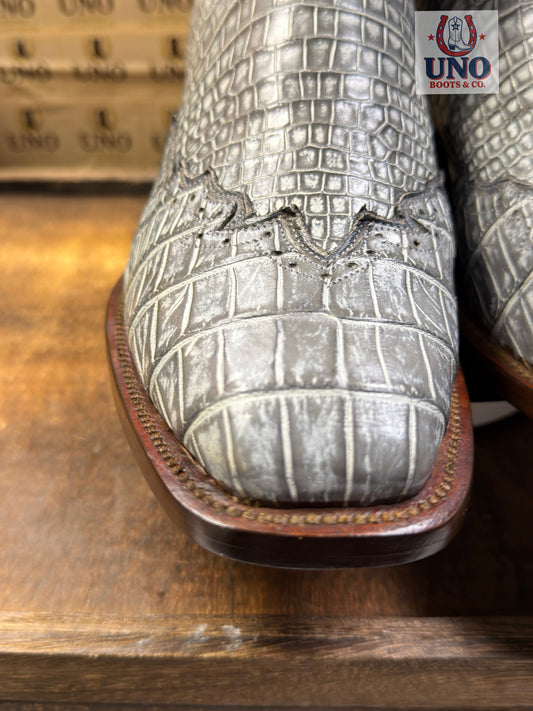 Crocodile Boots – Majestic Style, Scalloped Wingtip & Collar – Antique Gray – Men's 11.5D – Brand New - Image 1