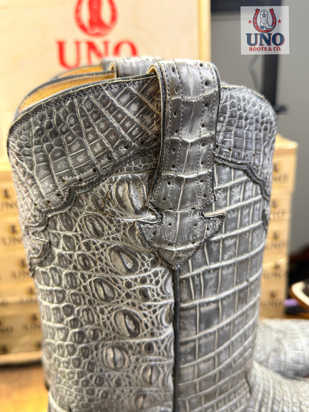 Crocodile Boots – Majestic Style, Scalloped Wingtip & Collar – Antique Gray – Men's 11.5D – Brand New - Image 5
