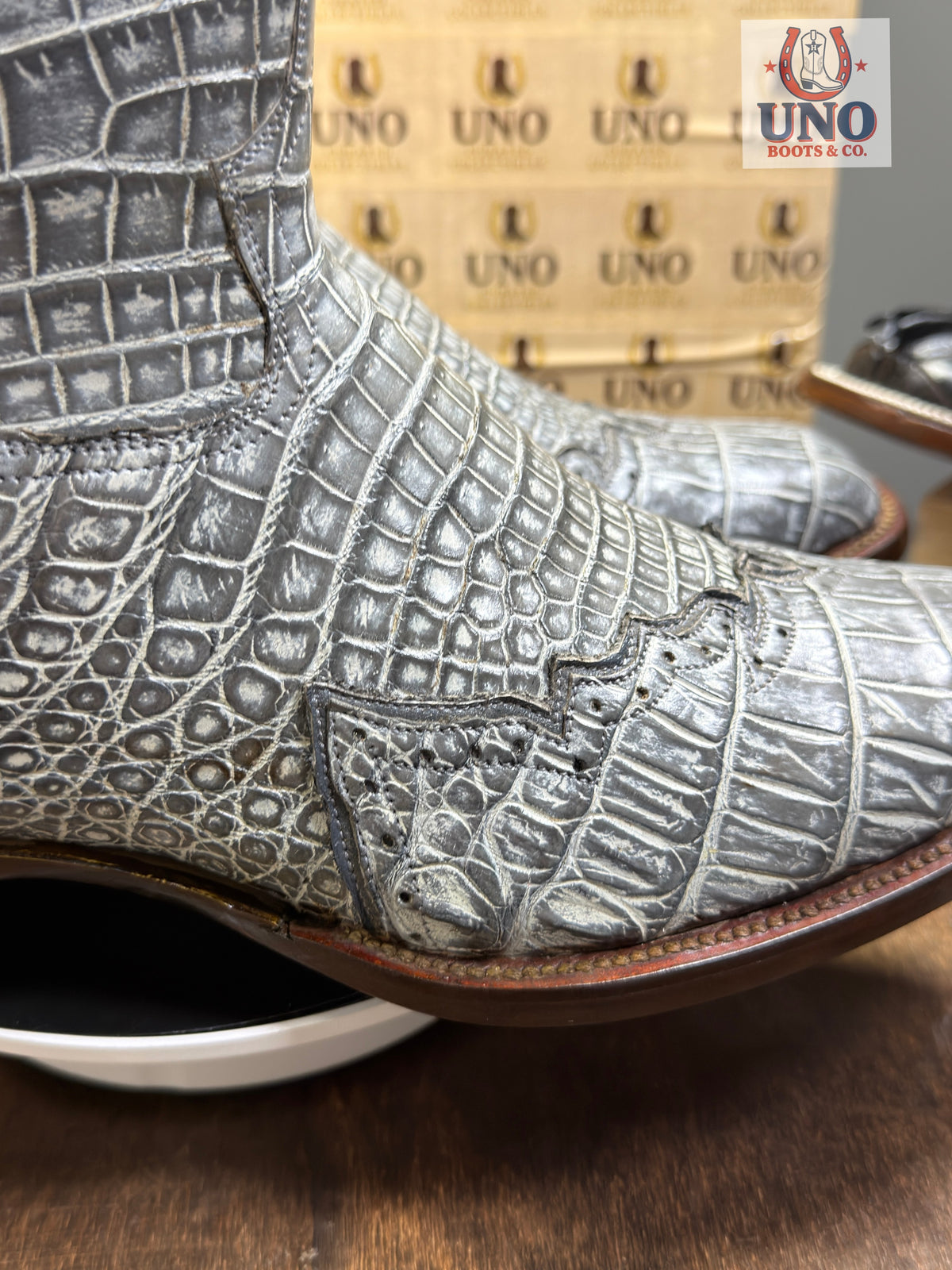 Crocodile Boots – Majestic Style, Scalloped Wingtip & Collar – Antique Gray – Men's 11.5D – Brand New - Image 7