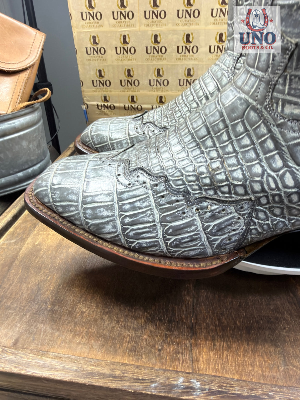 Crocodile Boots – Majestic Style, Scalloped Wingtip & Collar – Antique Gray – Men's 11.5D – Brand New - Image 13