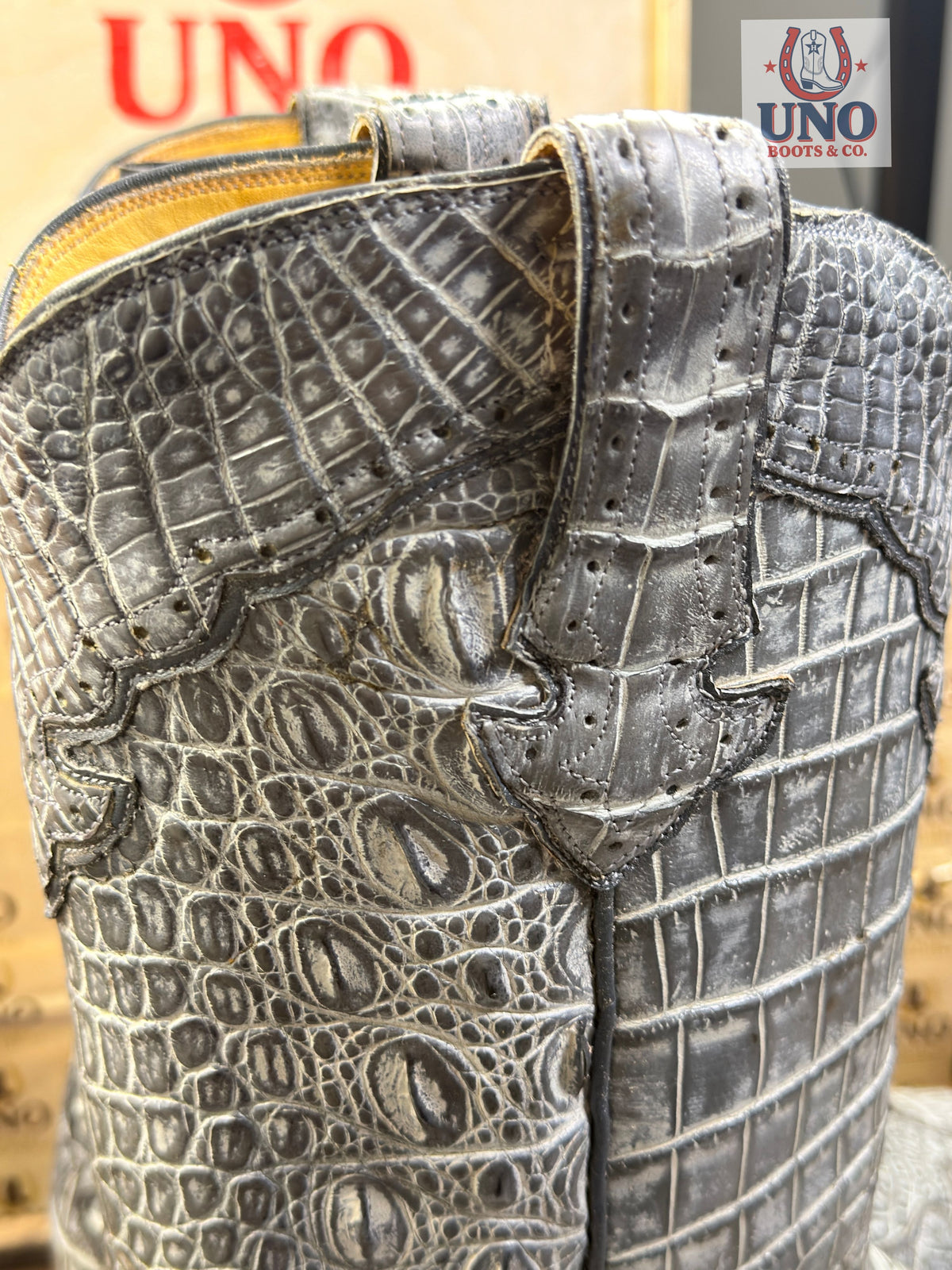 Crocodile Boots – Majestic Style, Scalloped Wingtip & Collar – Antique Gray – Men's 11.5D – Brand New - Image 8