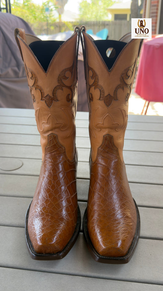 Francisco Mendoza El Paso Custom Boots – American Alligator Belly with Alligator Inlays – Hand-Corded Shafts – Cutter Toe – Men's 11.5D - Image 1
