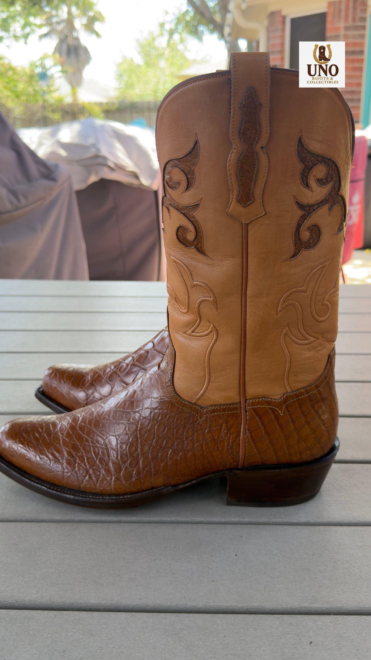 Francisco Mendoza El Paso Custom Boots – American Alligator Belly with Alligator Inlays – Hand-Corded Shafts – Cutter Toe – Men's 11.5D - Image 2