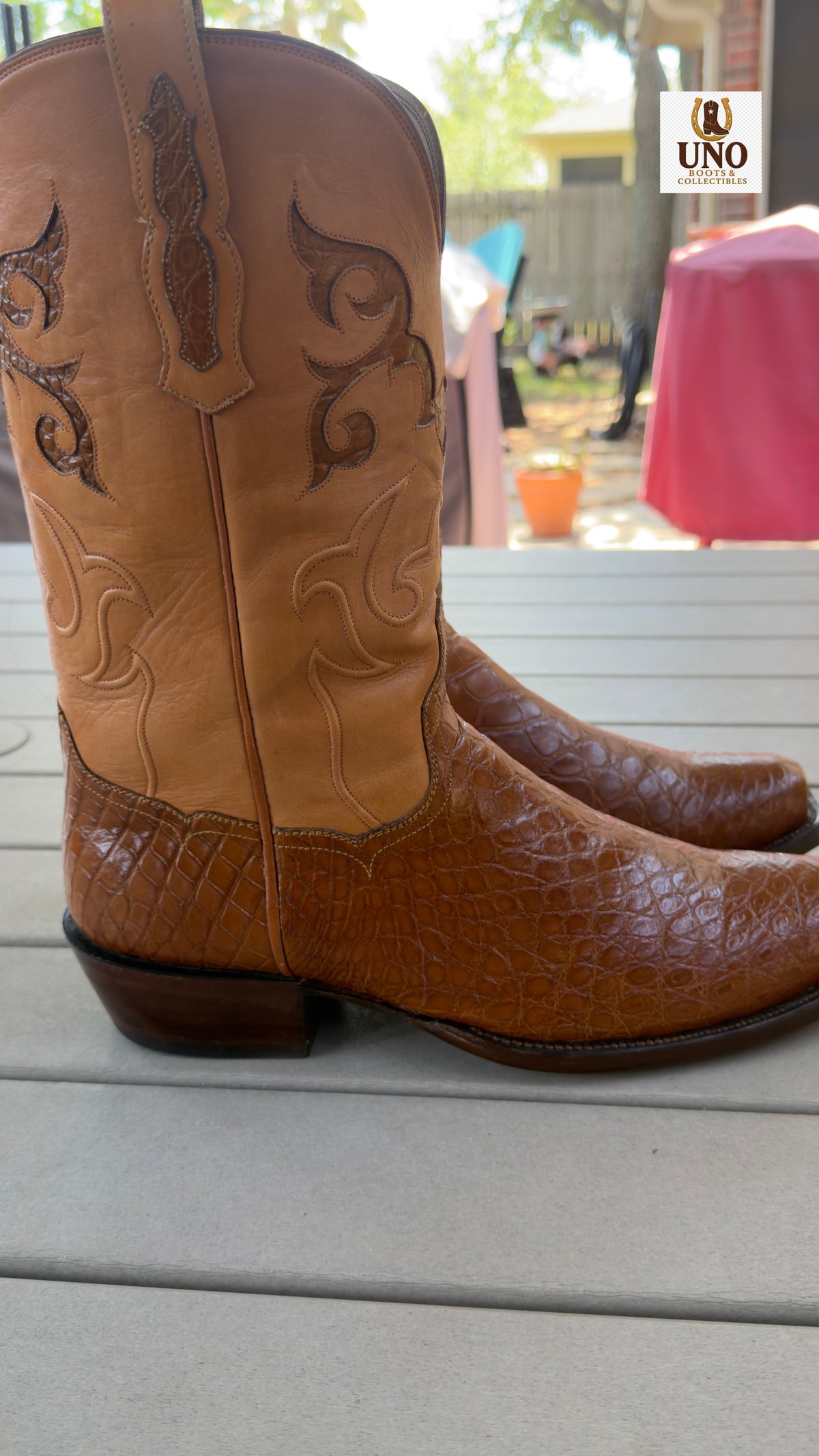 Francisco Mendoza El Paso Custom Boots – American Alligator Belly with Alligator Inlays – Hand-Corded Shafts – Cutter Toe – Men's 11.5D - Image 4