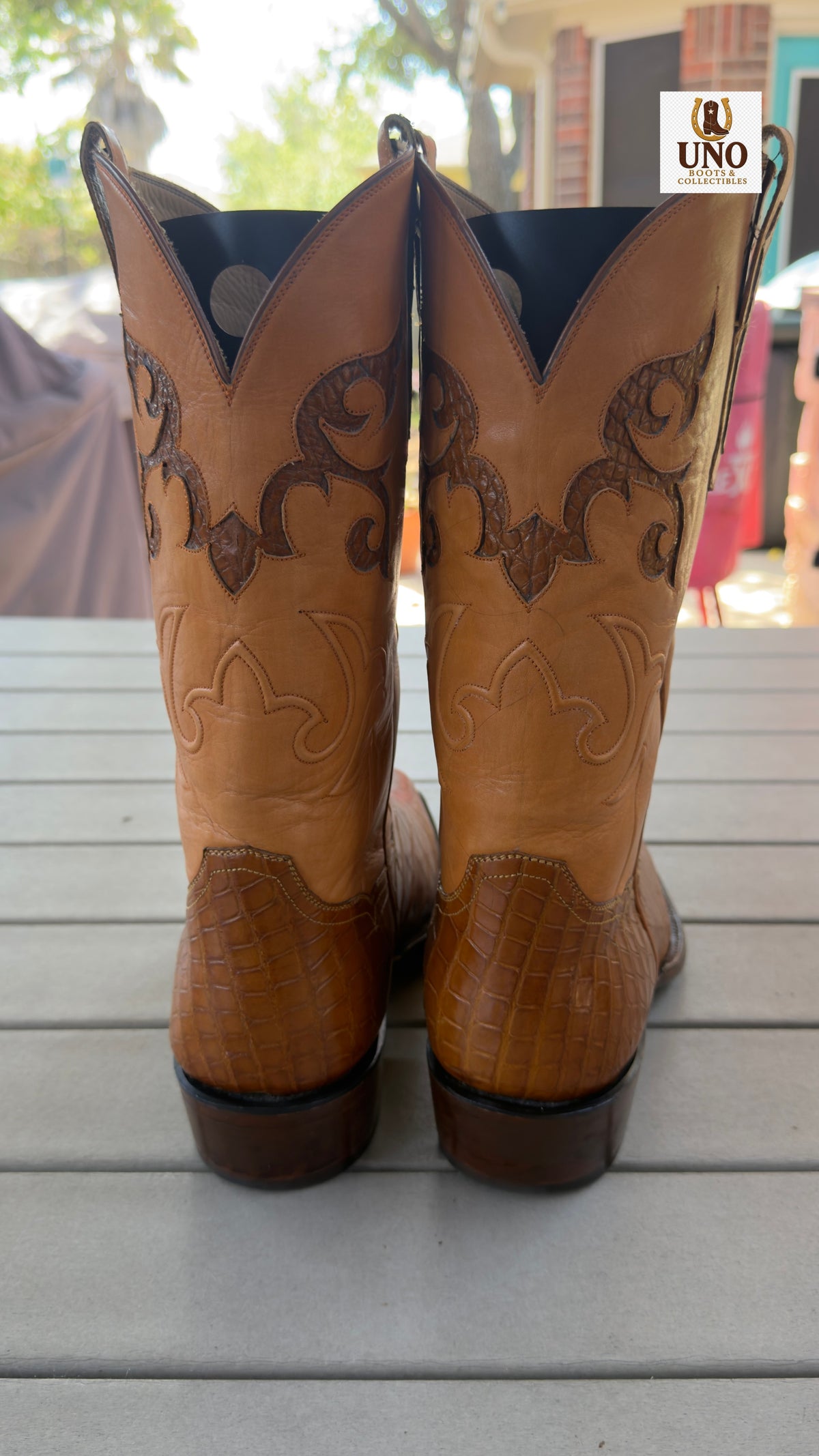 Francisco Mendoza El Paso Custom Boots – American Alligator Belly with Alligator Inlays – Hand-Corded Shafts – Cutter Toe – Men's 11.5D - Image 3