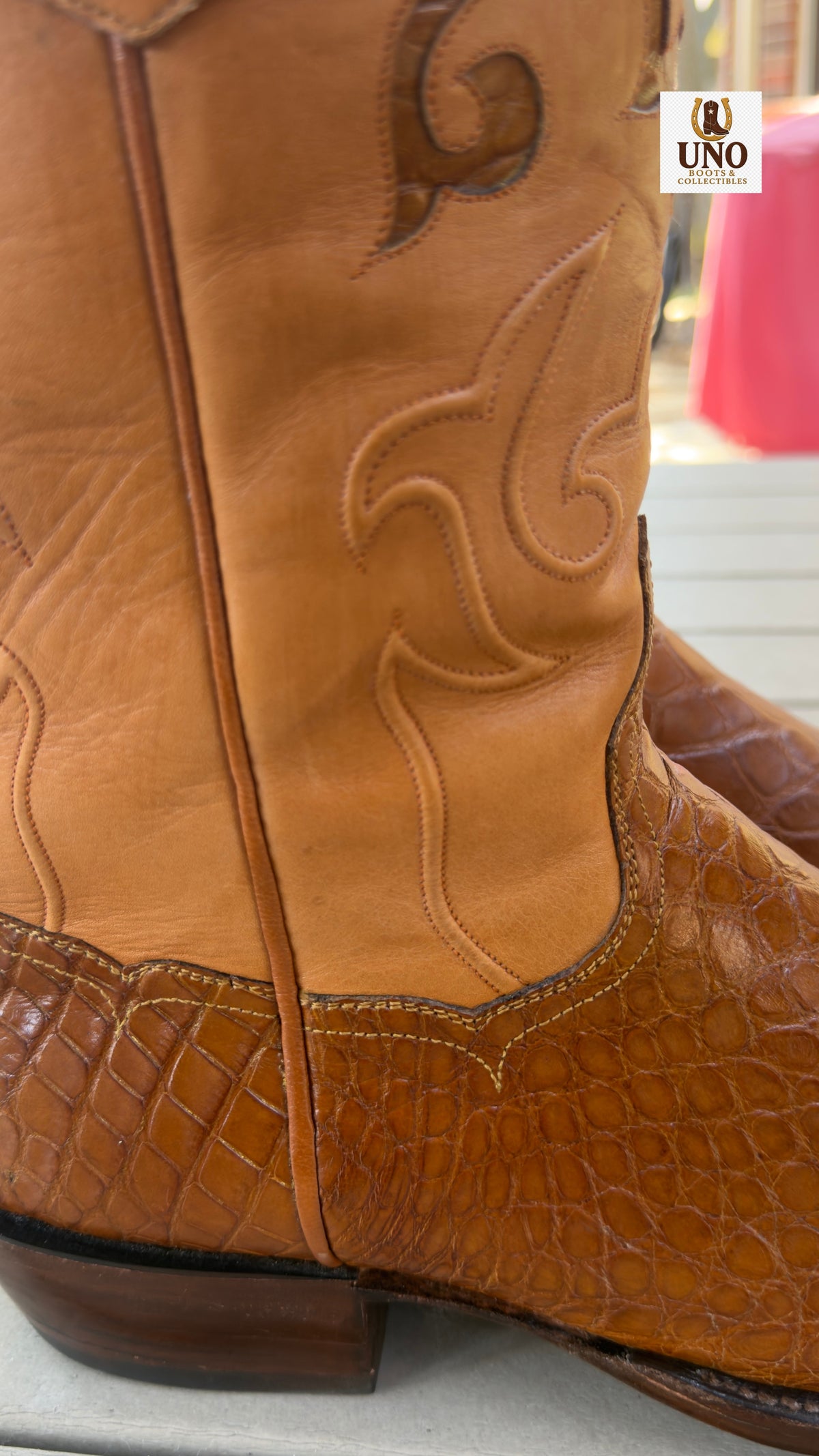 Francisco Mendoza El Paso Custom Boots – American Alligator Belly with Alligator Inlays – Hand-Corded Shafts – Cutter Toe – Men's 11.5D - Image 5