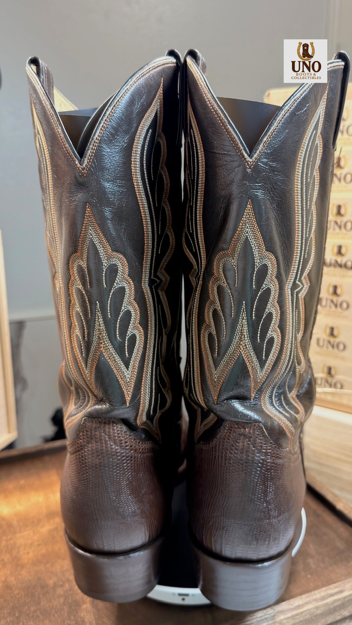 Exotic Tony Lama Brown Lizard Boots -10.5E - Image 3