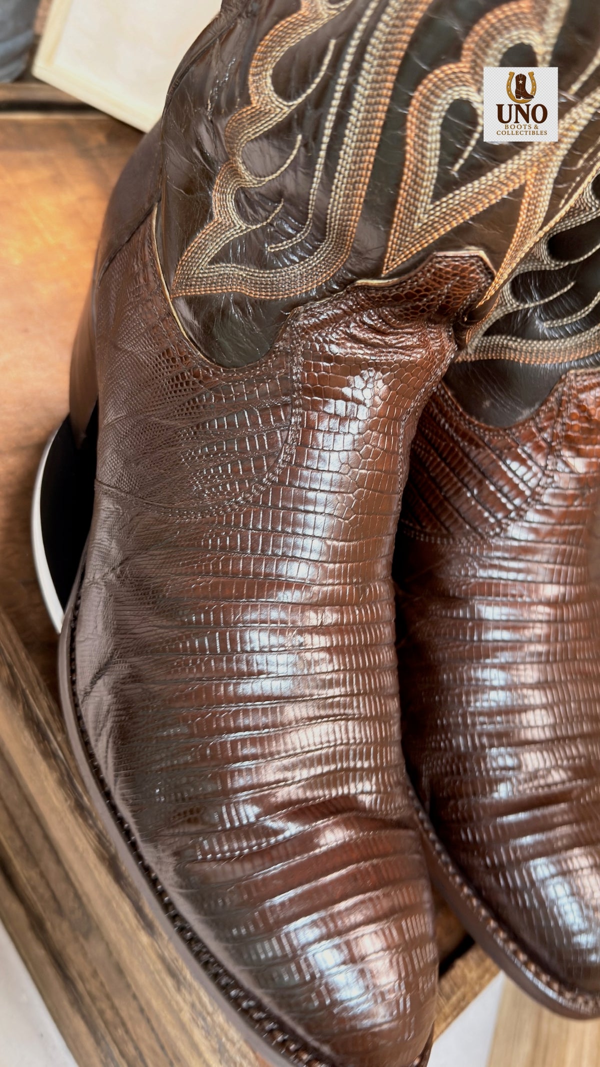 Exotic Tony Lama Brown Lizard Boots -10.5E - Image 9
