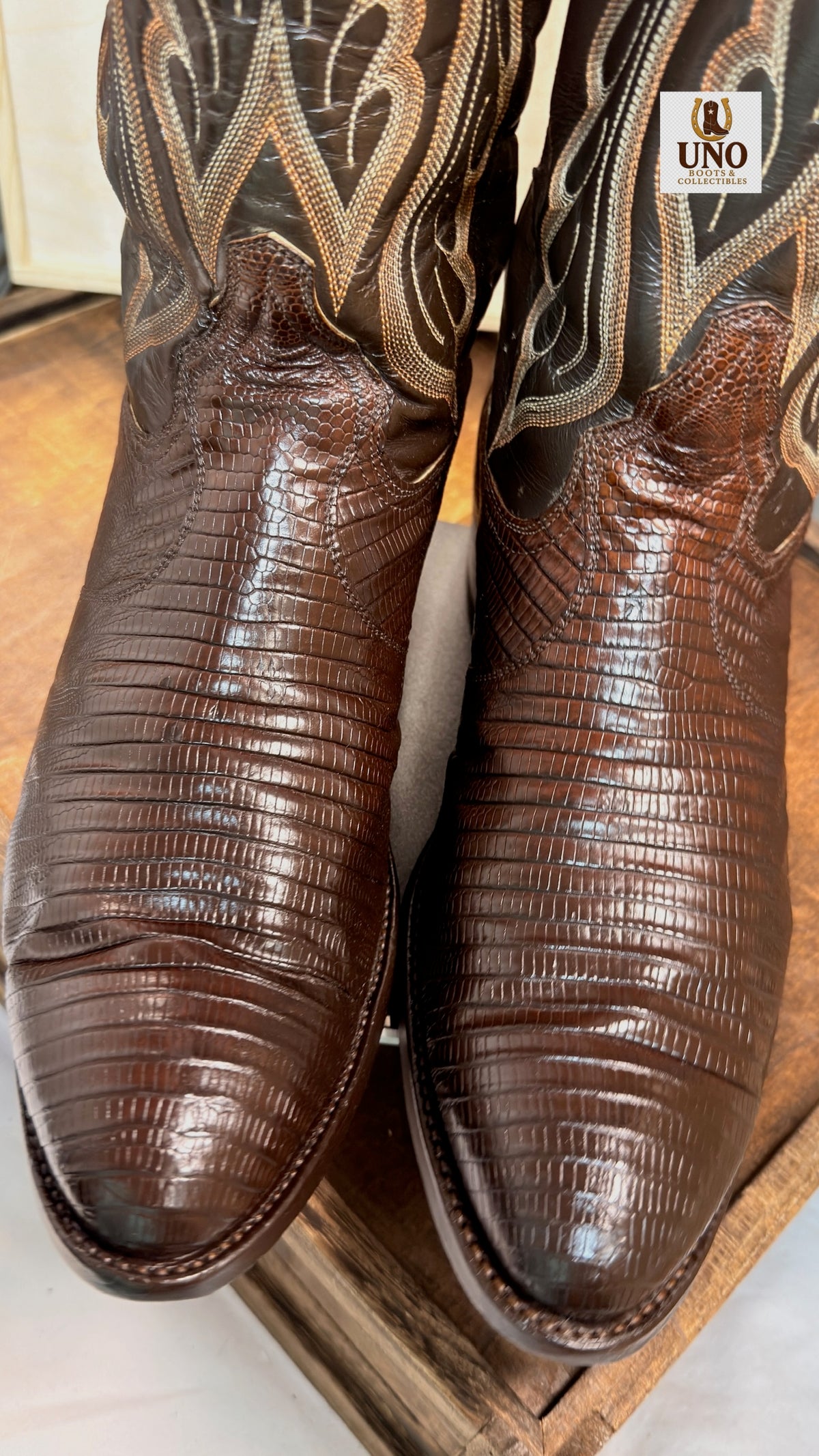 Exotic Tony Lama Brown Lizard Boots -10.5E - Image 8