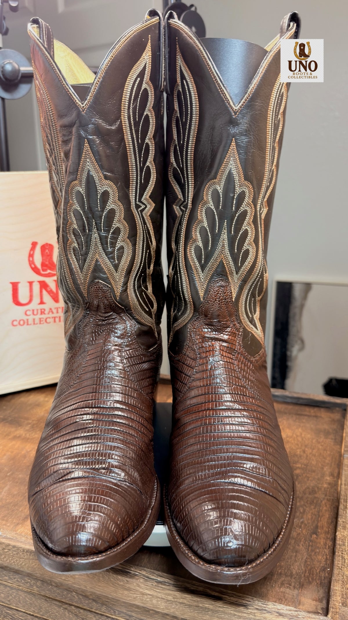 Exotic Tony Lama Brown Lizard Boots -10.5E - Image 11