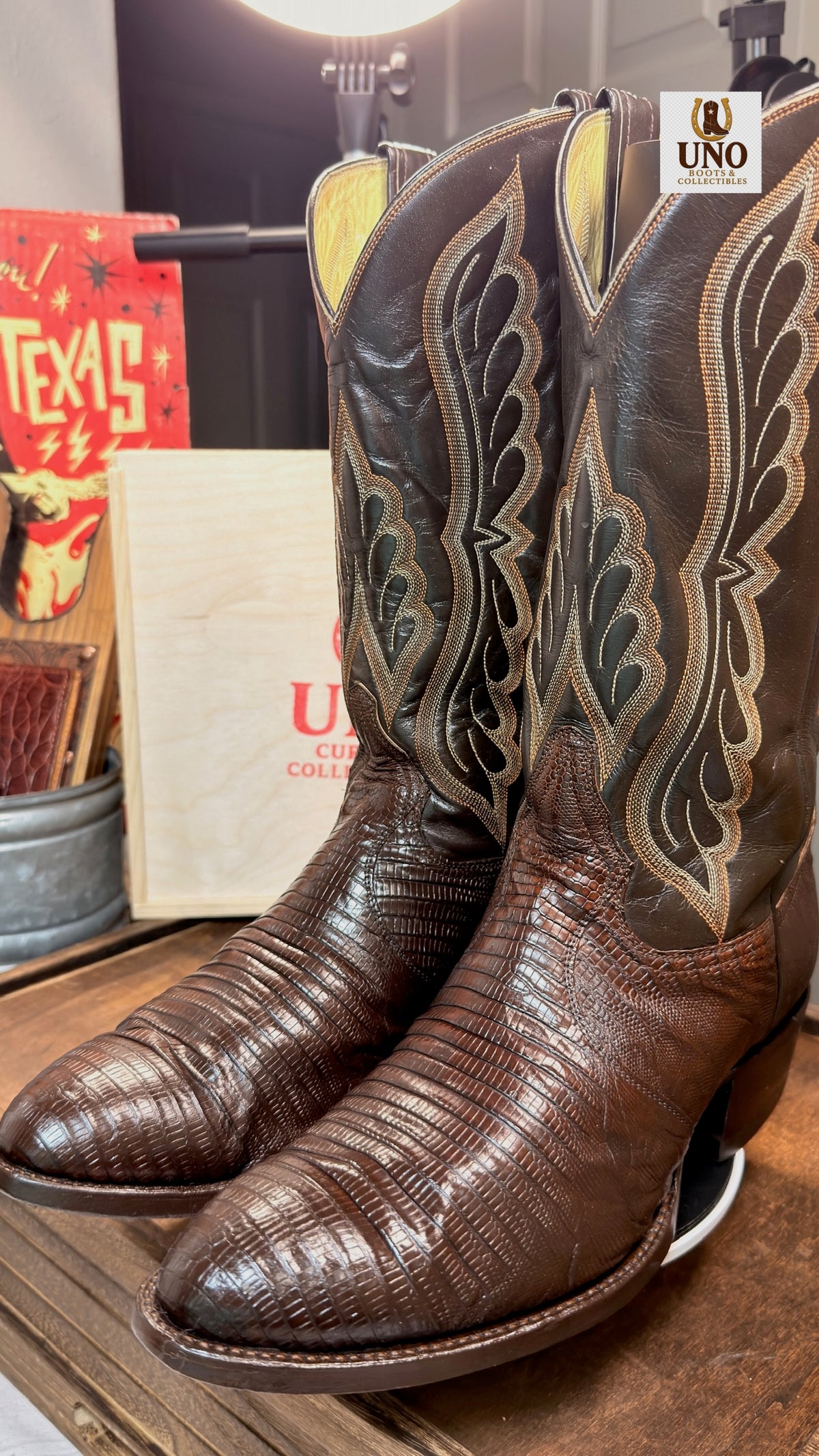 Exotic Tony Lama Brown Lizard Boots -10.5E - Image 12