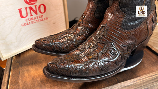 Cuadra Teju Lizard Boots – with Overlay – Handmade in Mexico – Men's 10.5-11 (MX 8) – Brown - Image 1