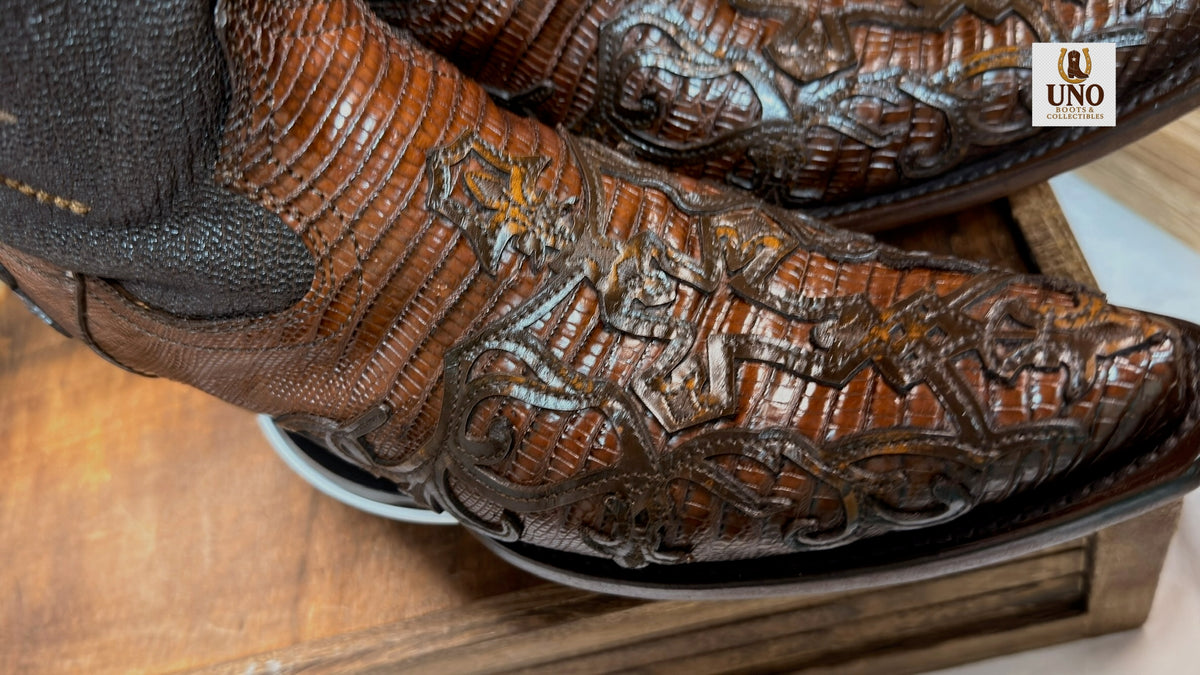 Cuadra Teju Lizard Boots – with Overlay – Handmade in Mexico – Men's 10.5-11 (MX 8) – Brown - Image 9