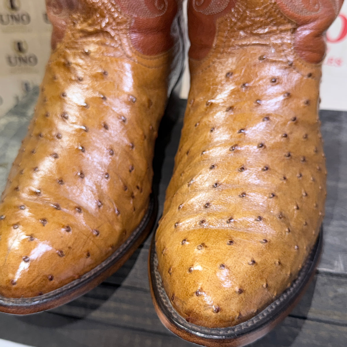 Tony Lama Full Quill Ostrich Boots Size 5 Brown Leather Cowboy - Image 9