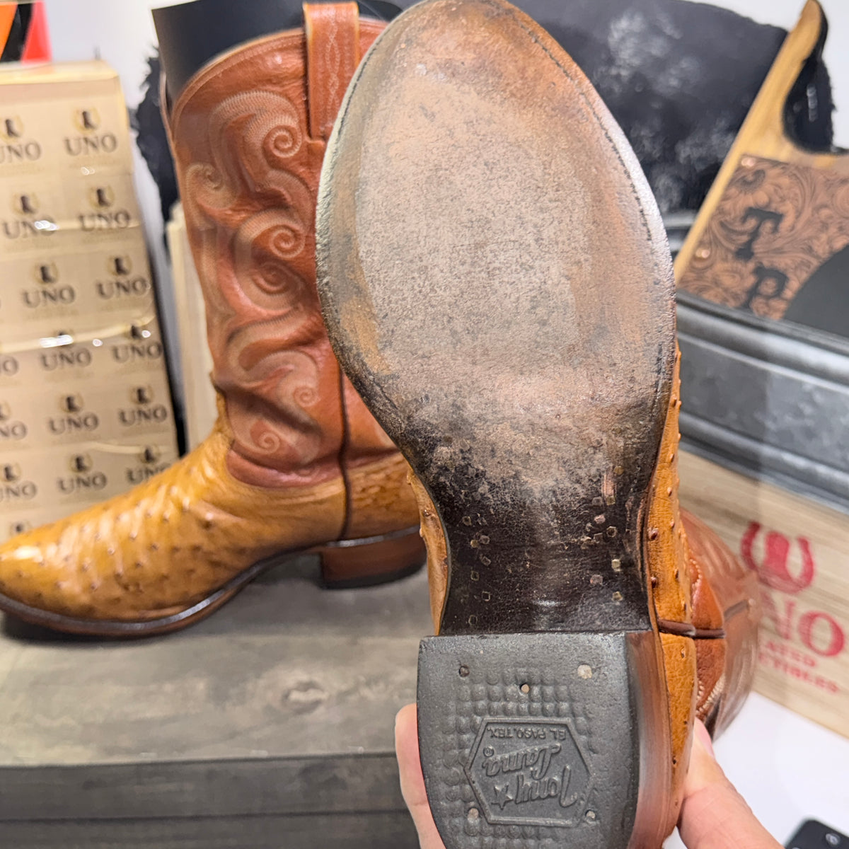 Tony Lama Full Quill Ostrich Boots Size 5 Brown Leather Cowboy - Image 5